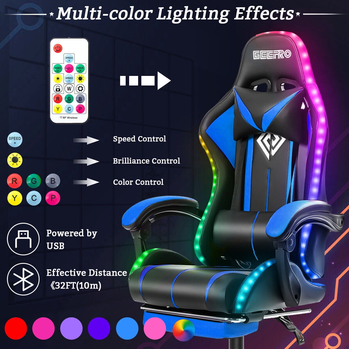 Gaming Chair Massage with Speakers bluetooth Ergonomic Office Chair w/ LED HOT