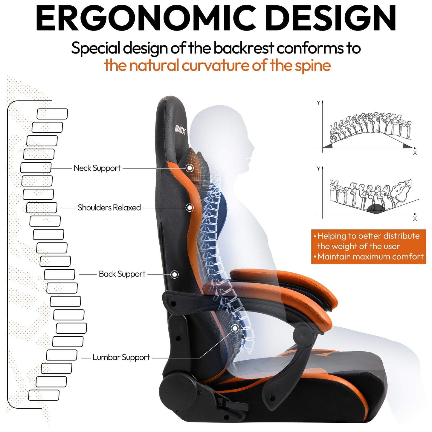 Dowinx Gaming Chair Ergonomic Racing Style Recliner with Massage Lumbar Support, Office Armchair for Computer PU Leather E-Sports Gamer Chairs with Retractable Footrest (Black&Orange)