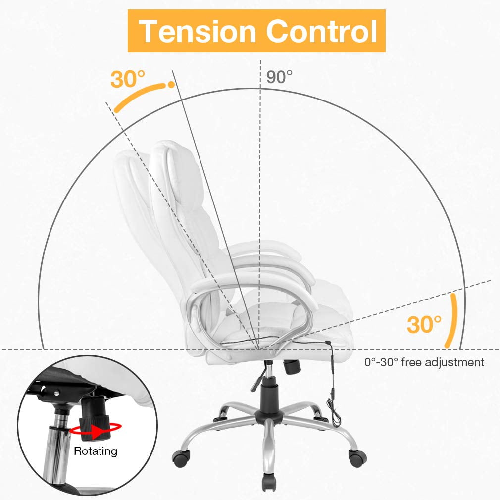 BestOffice Office Chair Massage Desk Chair Ergonomic Computer Chair with Lumbar Support Headrest Armrest High Back Task Chair Rolling Swivel PU Leather Executive Chair for Women Adults, White