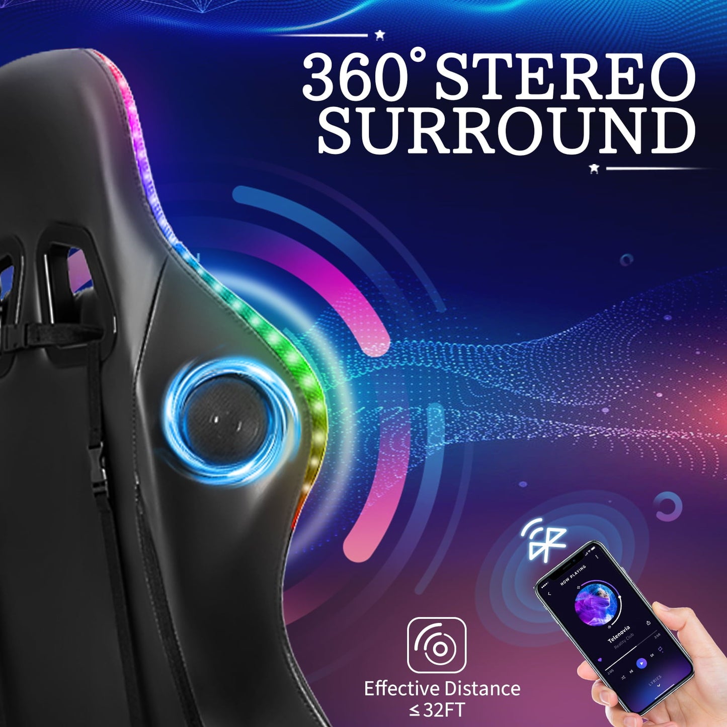 Gaming Chair with Bluetooth Speaker, Ergonomic Massage Racing Chair with RGB Lights, Footrest and Lumbar Support, High Back Office Chair, Heavy Duty Design Gaming Computer Chair