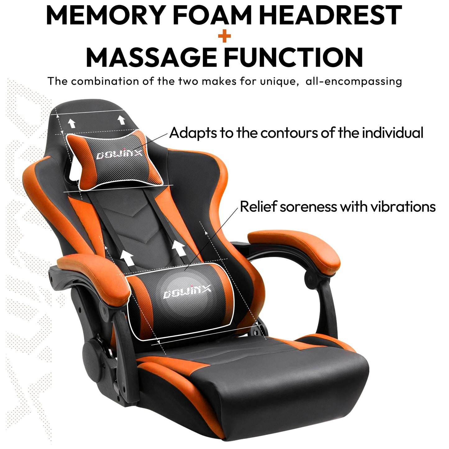 Dowinx Gaming Chair Ergonomic Racing Style Recliner with Massage Lumbar Support, Office Armchair for Computer PU Leather E-Sports Gamer Chairs with Retractable Footrest (Black&Orange)