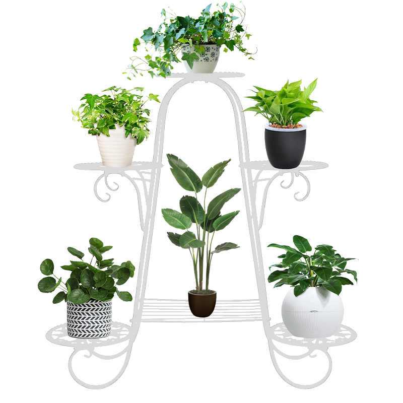 6 Tier Wrought Iron Flower Stand Plant Display Stand Shelf Indoors & Outdoors, Multi Layer Flower Pot Stand Shelf Potted Stand for Balcony Garden Patio(28.7X9.1X29.9In) Furniture > Cabinets & Storage > Ironing Centers China White