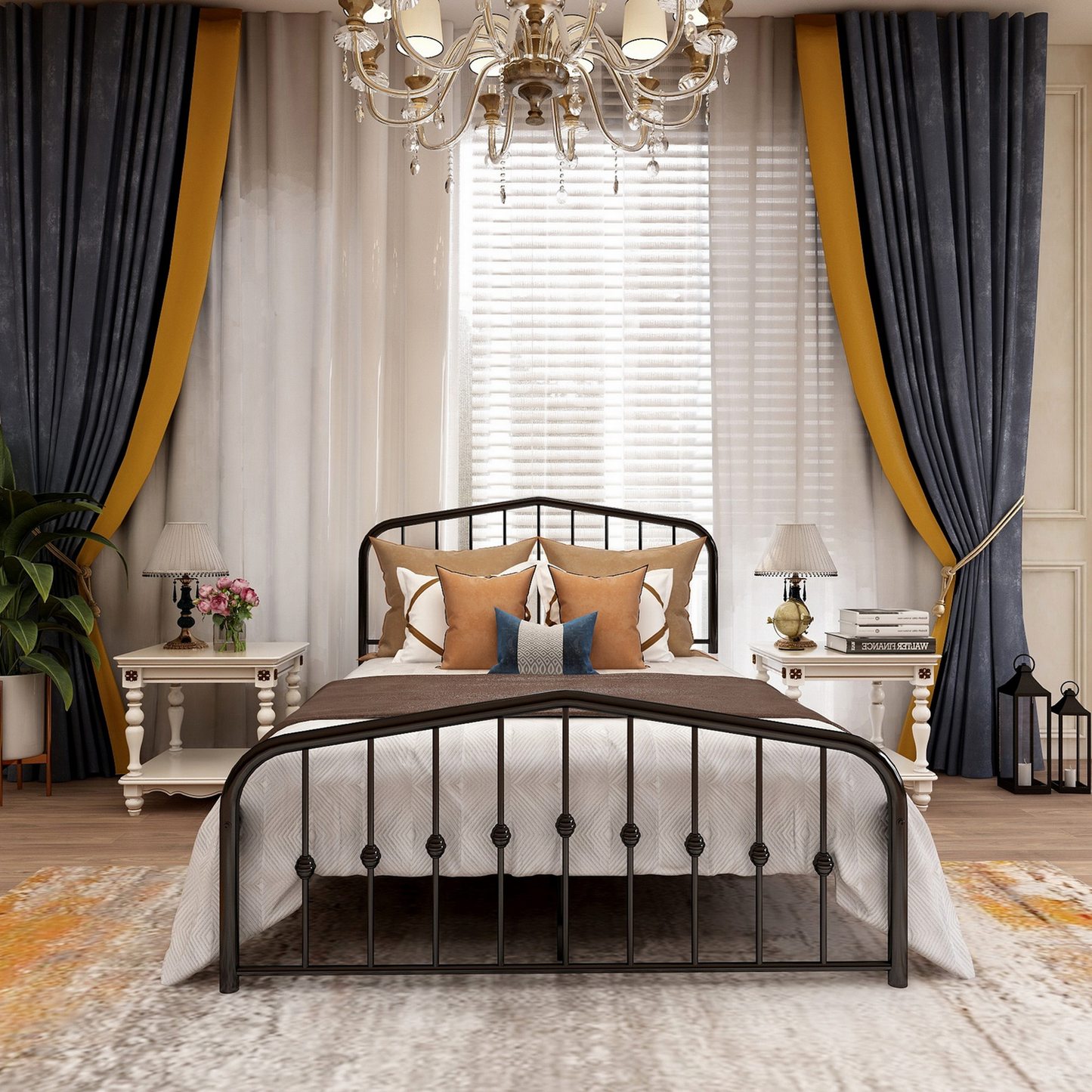 AUFANK Full Size Platform Metal Bed Frame, Iron Slat, Easy Assembly, White Furniture > Cabinets & Storage > Ironing Centers AUFANK Full Black