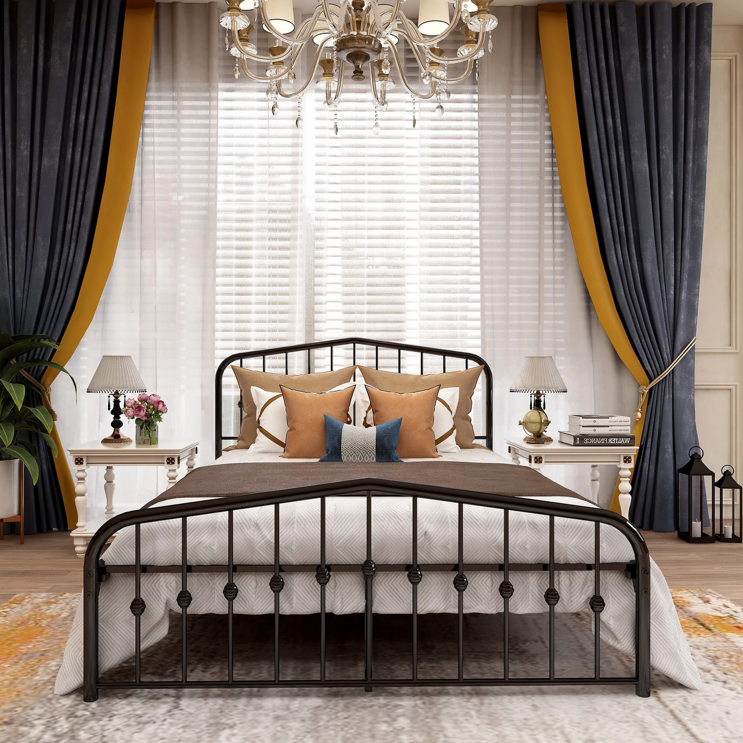 AUFANK Full Size Platform Metal Bed Frame, Iron Slat, Easy Assembly, White Furniture > Cabinets & Storage > Ironing Centers AUFANK Queen Black