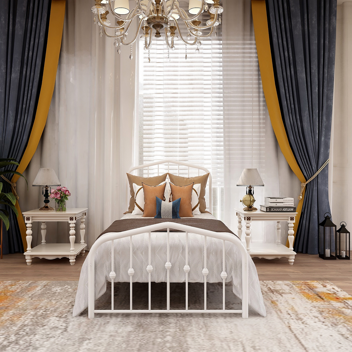 AUFANK Full Size Platform Metal Bed Frame, Iron Slat, Easy Assembly, White Furniture > Cabinets & Storage > Ironing Centers AUFANK Twin White