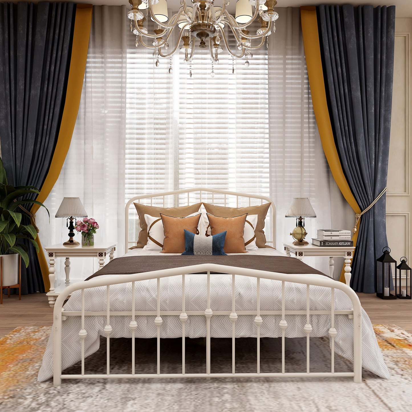 AUFANK Full Size Platform Metal Bed Frame, Iron Slat, Easy Assembly, White Furniture > Cabinets & Storage > Ironing Centers AUFANK Queen White