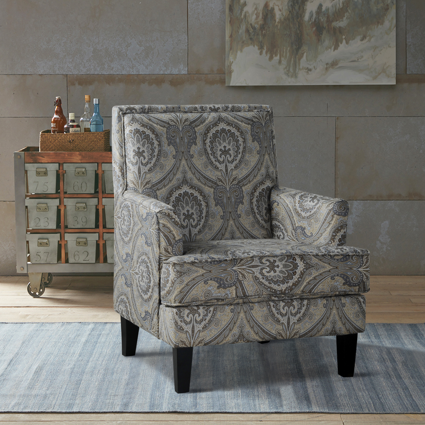 Filton Upholstery Armchair with Buffalo Check in Navy Furniture > Chairs > Arm Chairs, Recliners & Sleeper Chairs 14 Karat Home Blue