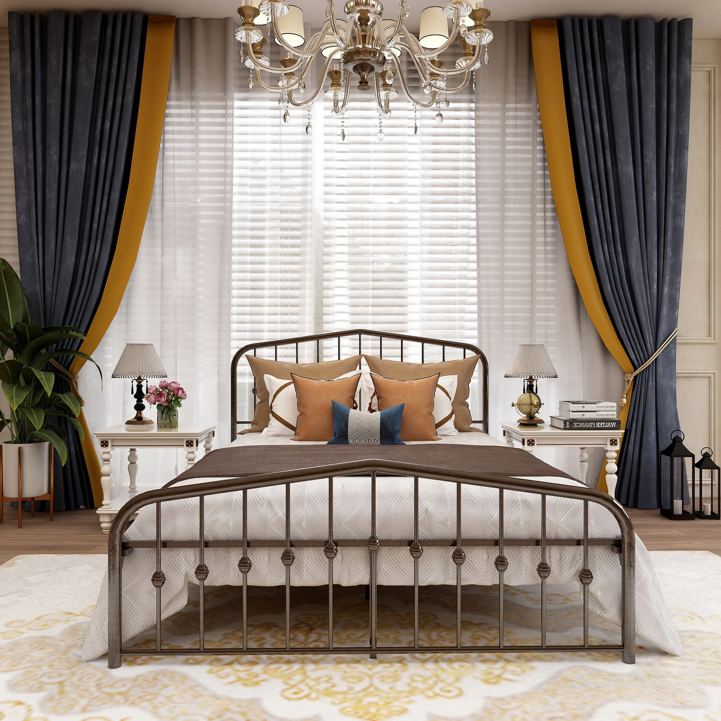 AUFANK Full Size Platform Metal Bed Frame, Iron Slat, Easy Assembly, Brown Furniture > Cabinets & Storage > Ironing Centers AUFANK Queen Brown