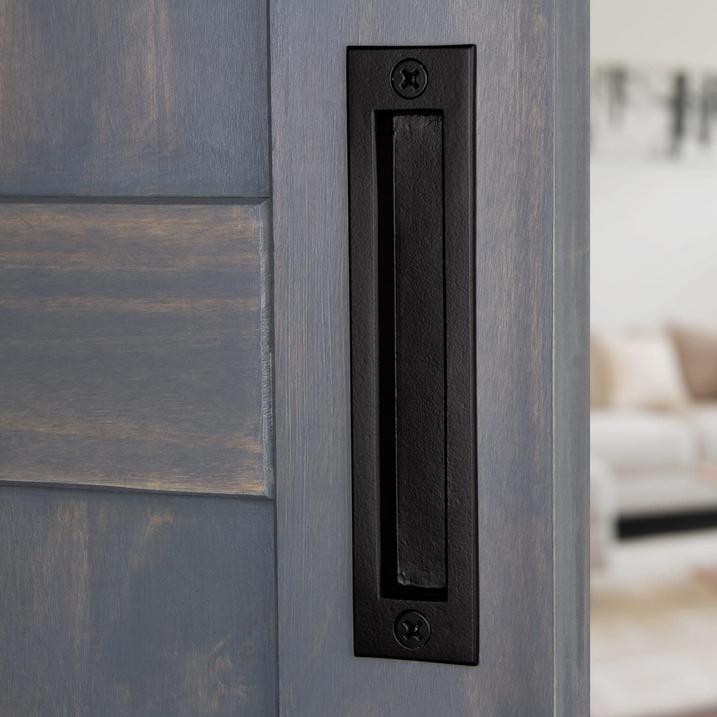 Ageless Iron Bd_Flpull Rustic Black Cast Iron 8"" Center to Center Single Sliding Barn