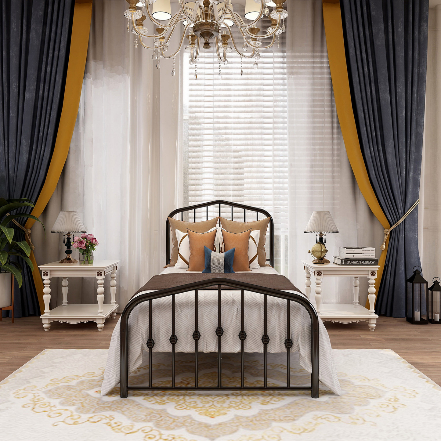 AUFANK Full Size Platform Metal Bed Frame, Iron Slat, Easy Assembly, Brown Furniture > Cabinets & Storage > Ironing Centers AUFANK Twin Black