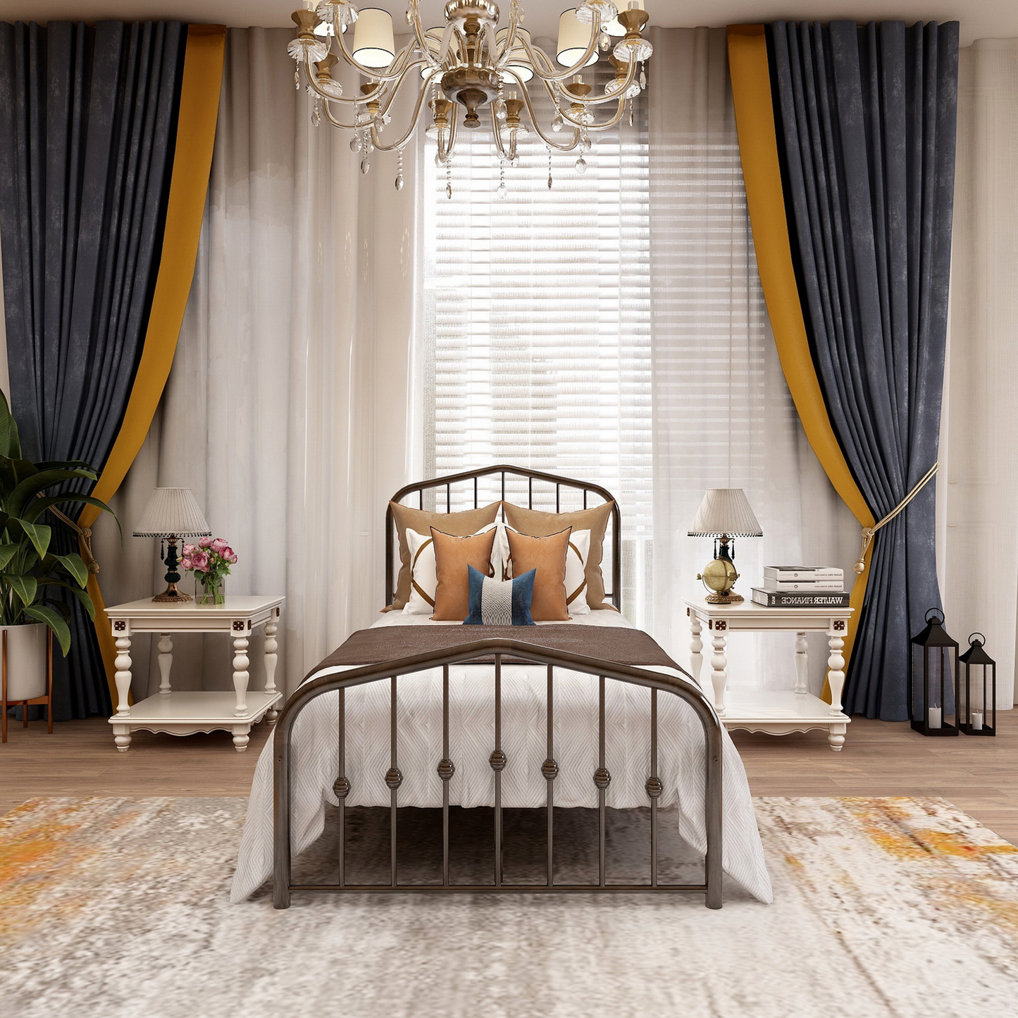 AUFANK Full Size Platform Metal Bed Frame, Iron Slat, Easy Assembly, White Furniture > Cabinets & Storage > Ironing Centers AUFANK Twin Brown