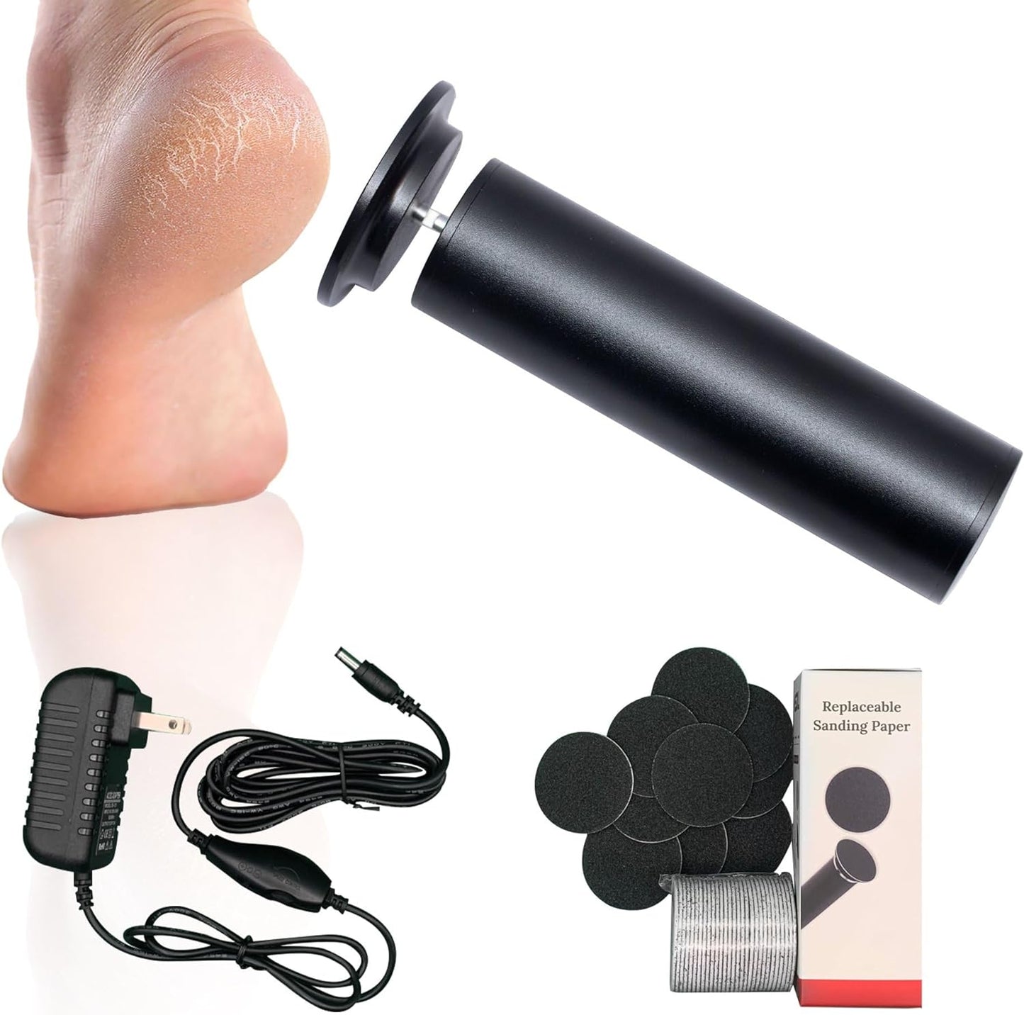Electric Callus Remover for Feet and 60pcs Replaceable Sandpaper Refill Discs, Foot Callus Remover, Electric feet Callus Remover, Callus Remover Tool, Electric Pedicure Tools for feet (Black)