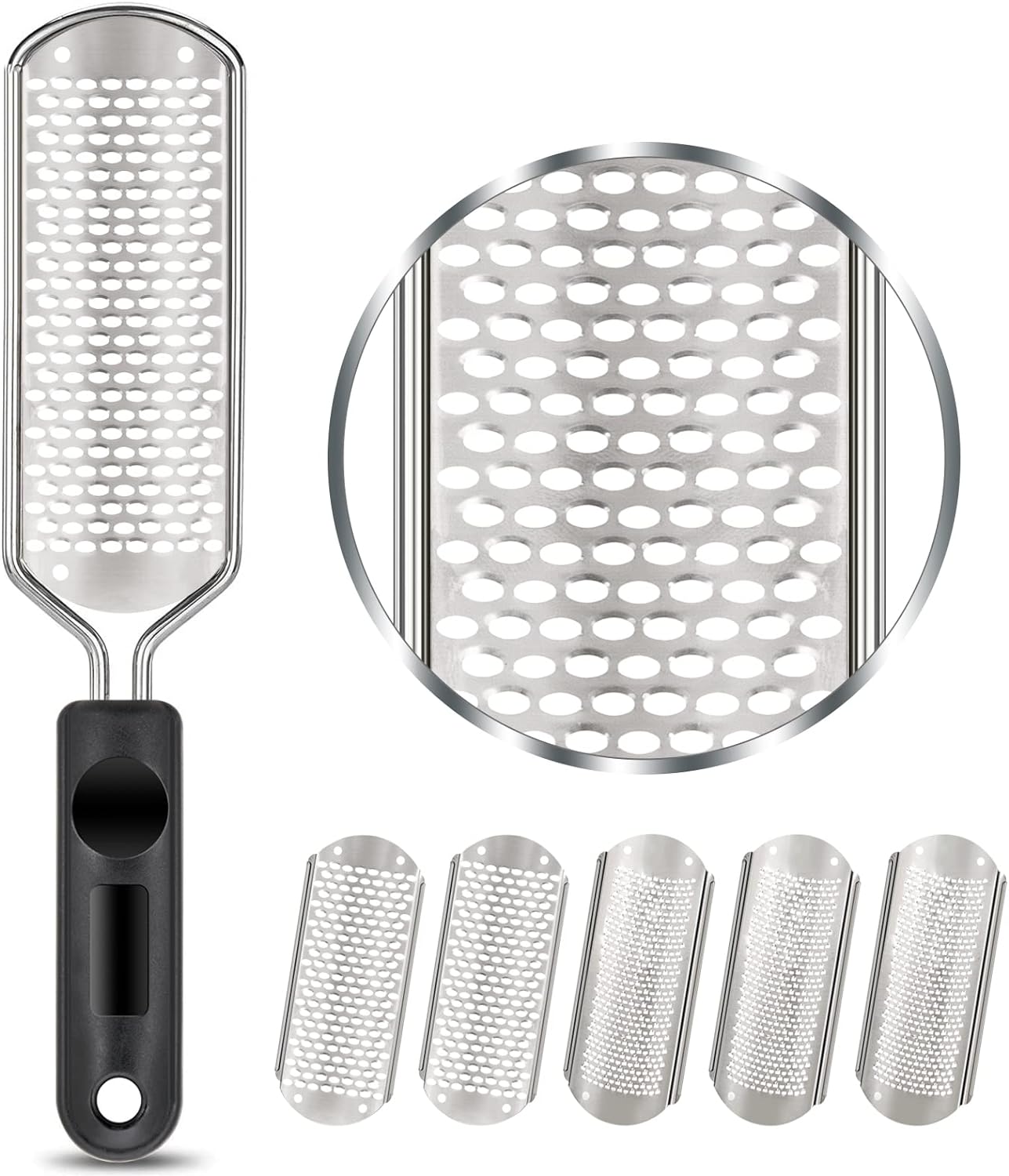Foot File with Replacement Blades, 6 Pcs Detachable Foot File Callus Remover for Feet Scrubber Hard Skin Remove Stainless Steel for Wet and Dry Feet