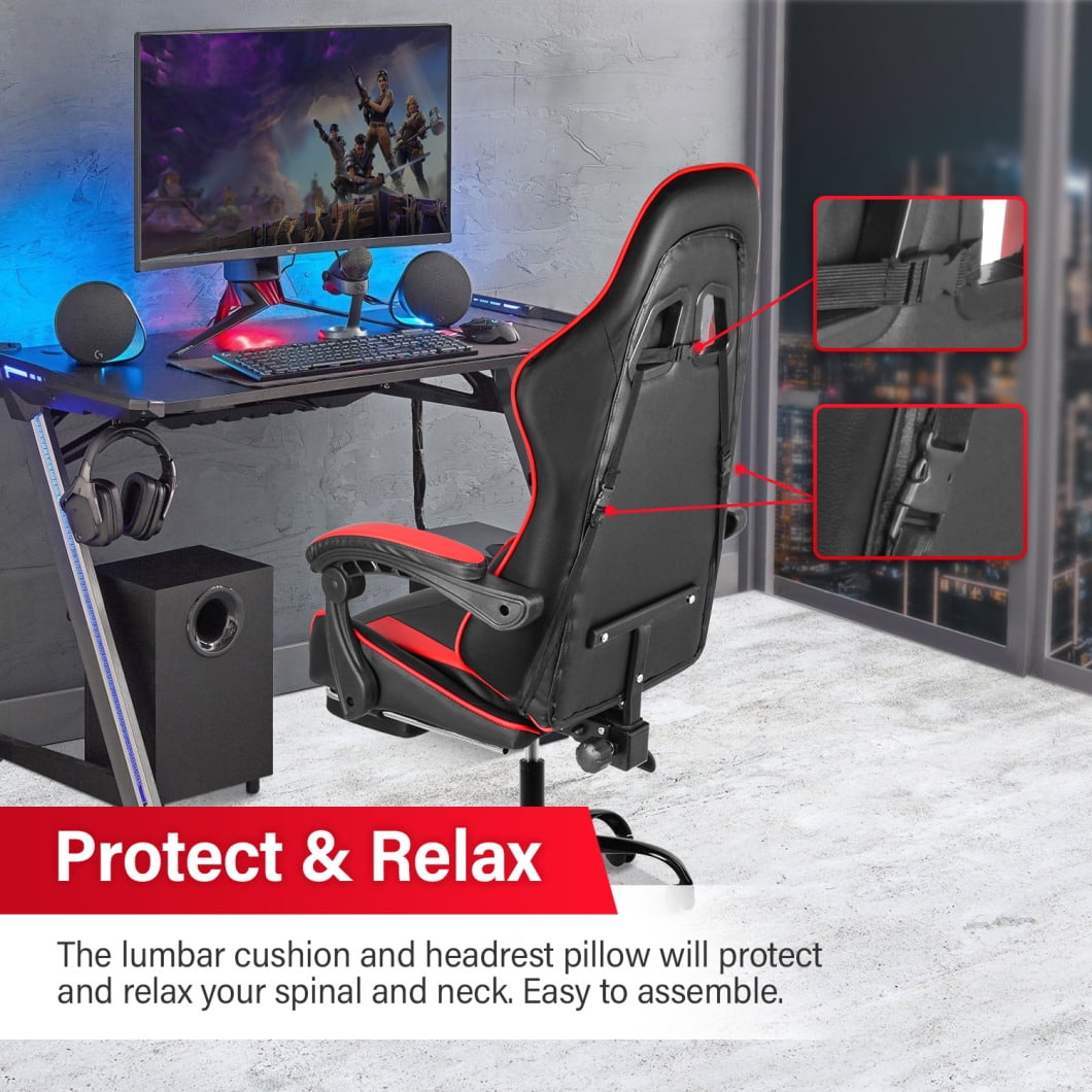 Gaming Chair, Ergonomic Office Chair with Footrest, High Back Video Game Chair, Adjustable Swivel Computer Chair with Headrest and Lumbar Support for Gaming Room