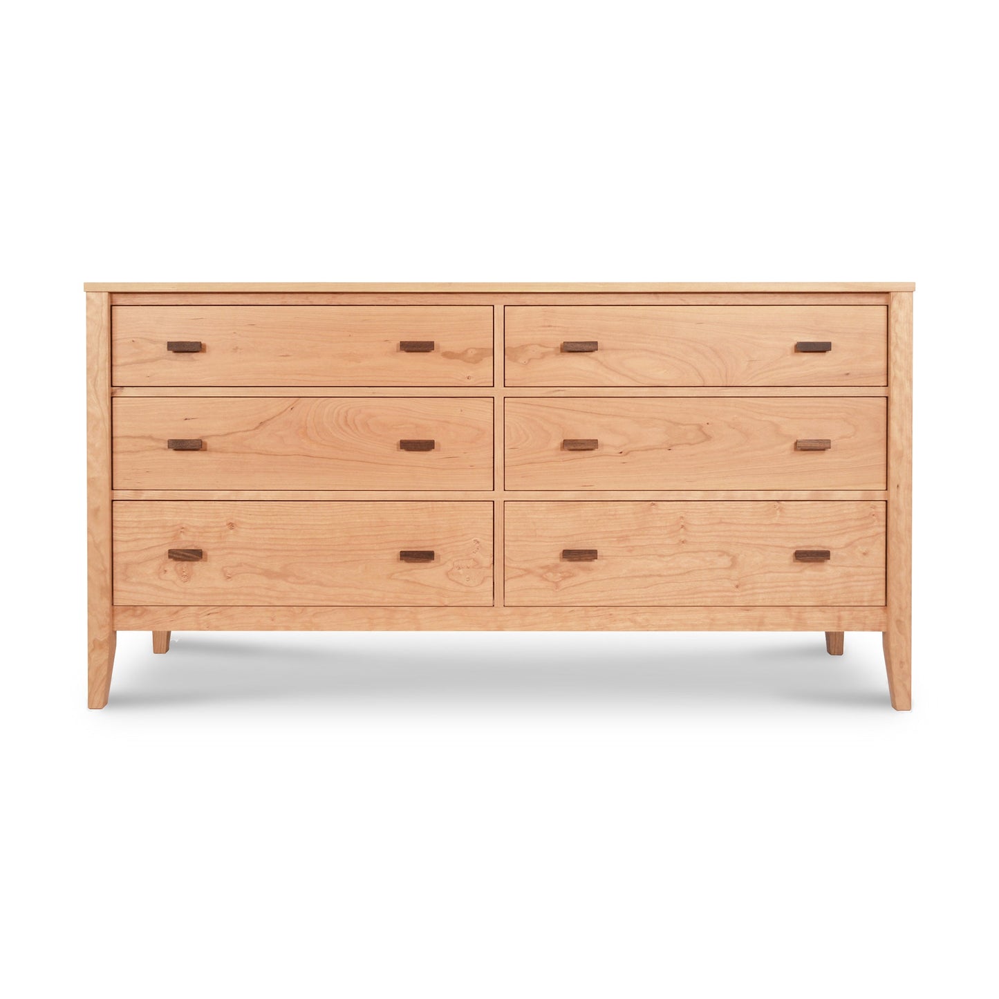 Andover Modern 6-Drawer Dresser crafted from natural cherry, featuring a simple, modern design with rectangular handles. The Maple Corner Woodworks dresser is set against a plain white background, highlighting its light wood finish.