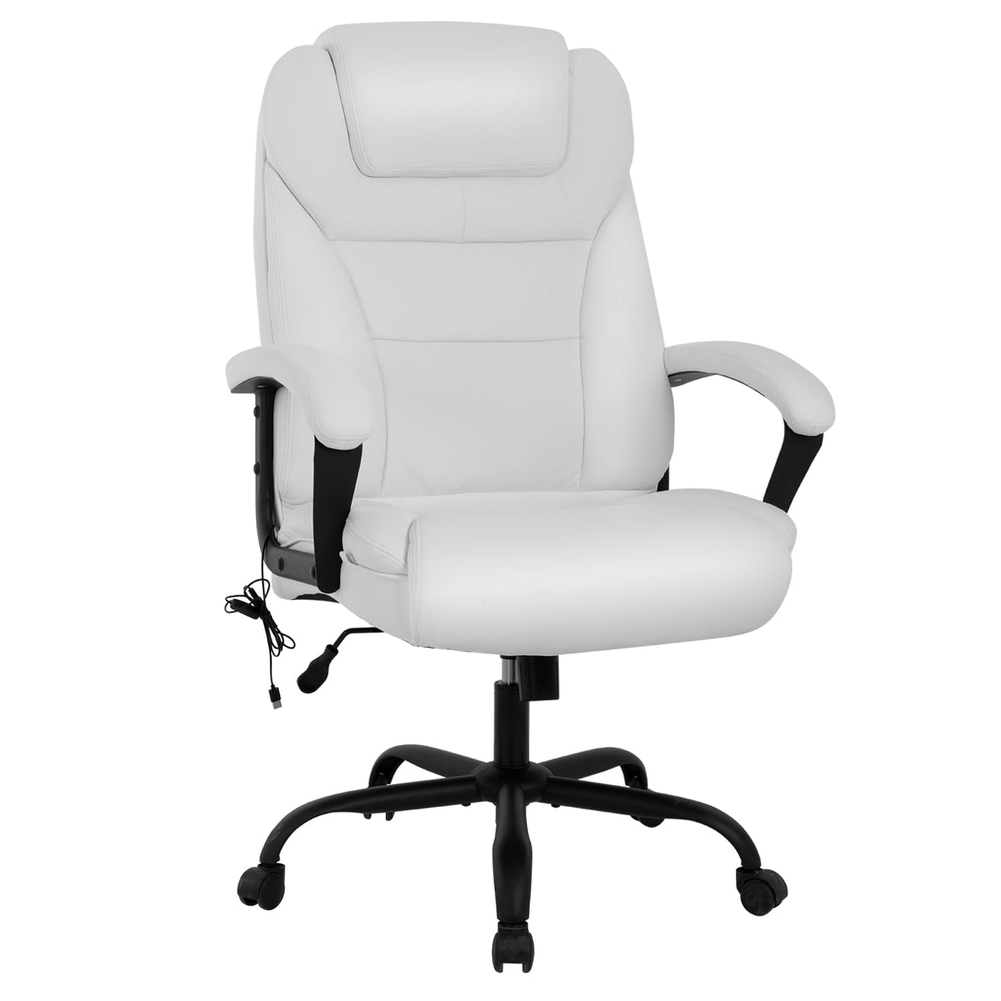 BestOffice Large height 500 pounds wide seat ergonomic table and chair with lumbar support armrest headrest massage office chair adult rotating PU leather computer chair (white)