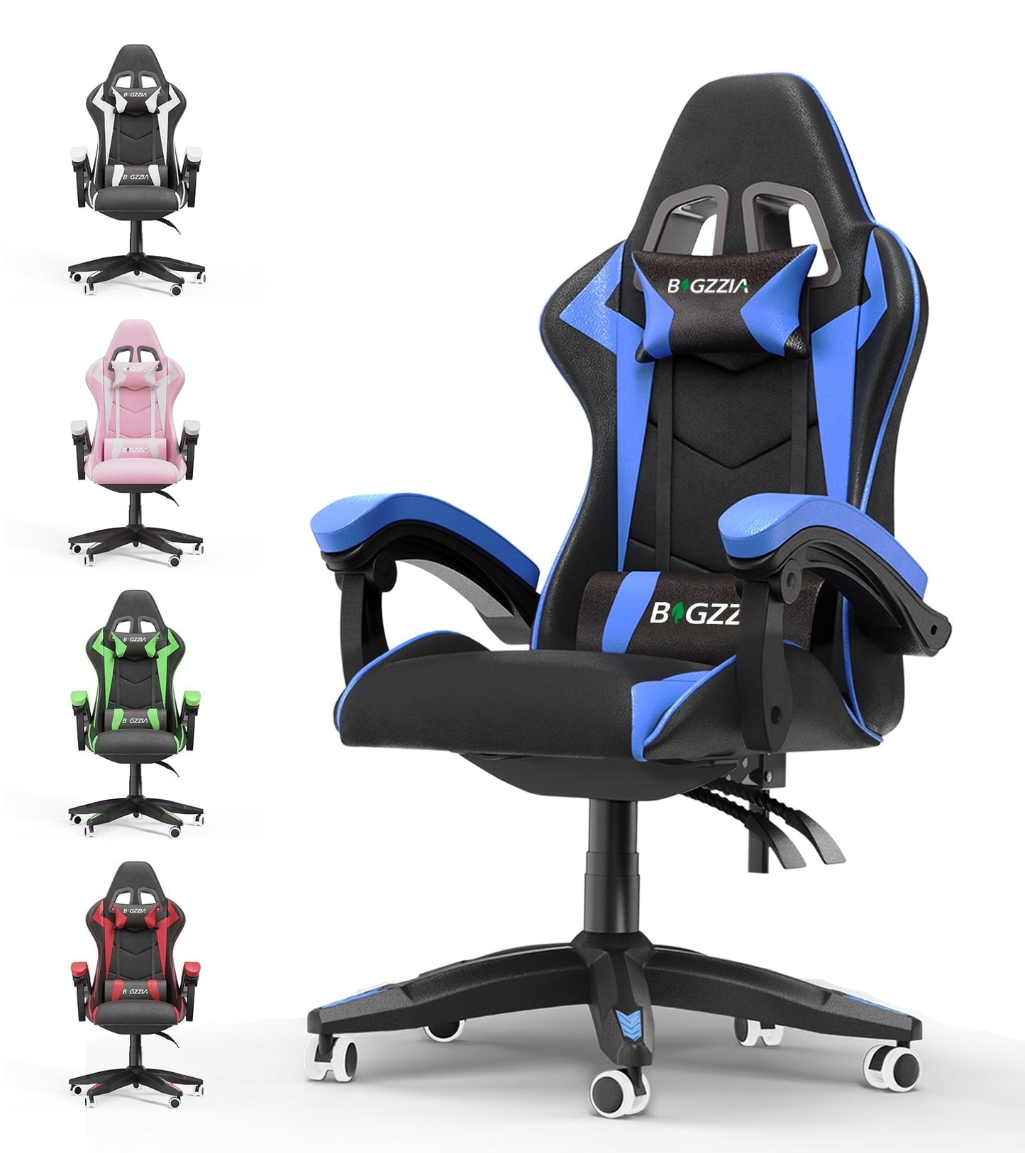 Bigzzia High-Back Gaming Chair PC Office Chair Computer Racing Chair PU Desk Task Chair Ergonomic Executive Swivel Rolling Chair with Lumbar Support for Back Pain Women, Men (Blue)