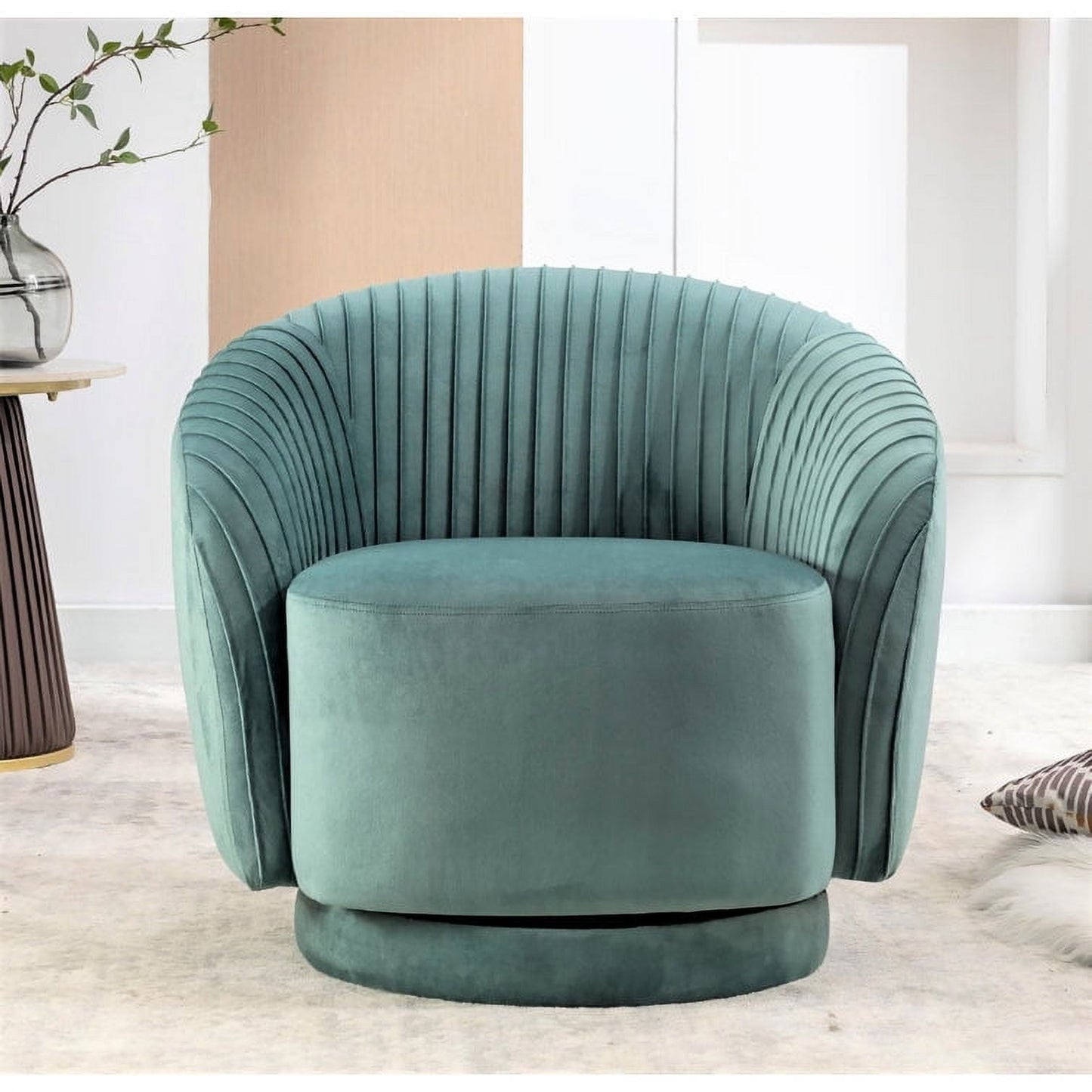 Container Furniture Direct Modern Barrel Swivel Chair with Plush Velvet Upholstery and Smooth 360징찾 Rotation, Round Accent One-Seater Sofa for Living Room, Bedroom and Office