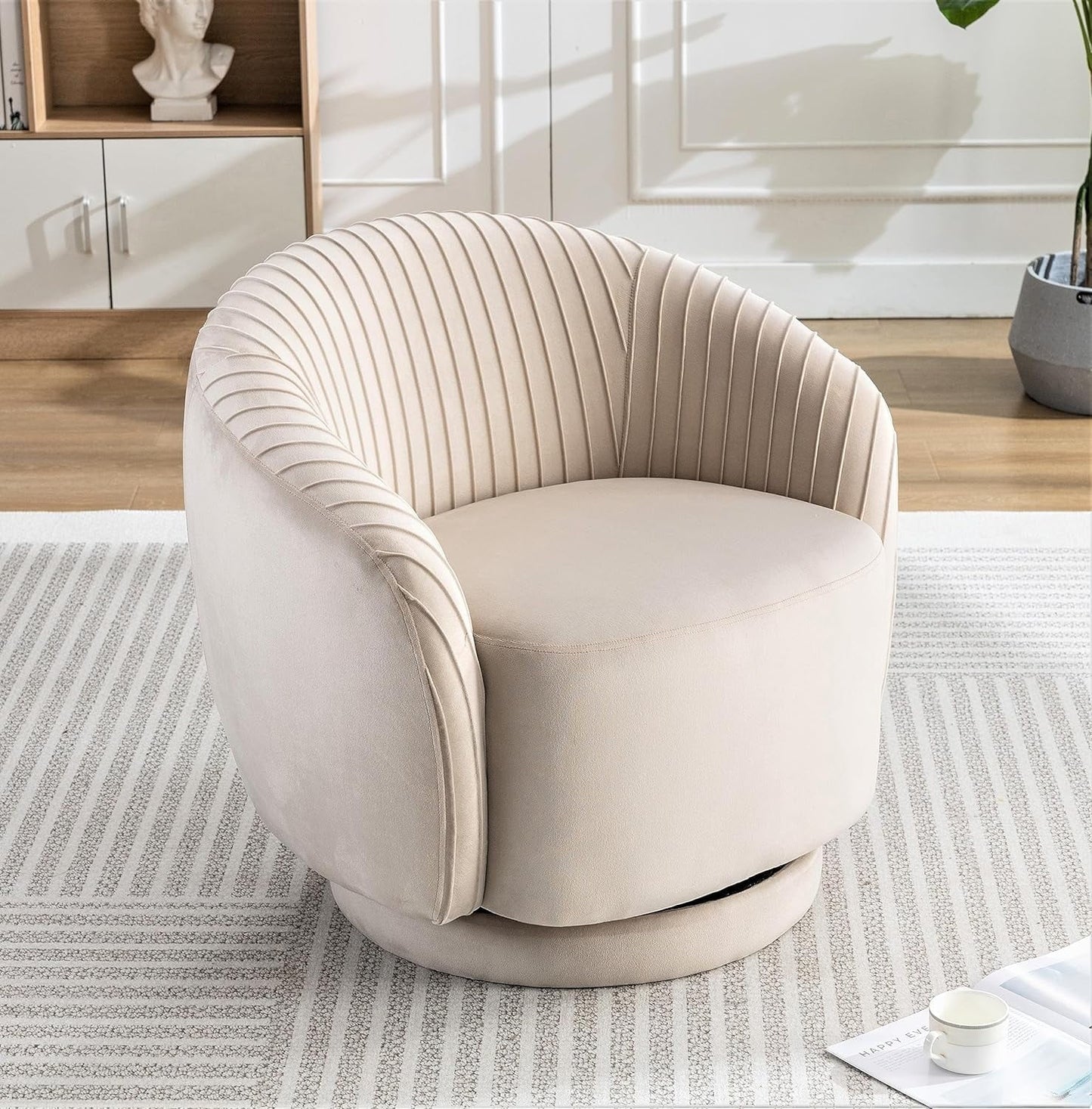Container Furniture Direct Modern Barrel Swivel Chair with Plush Velvet Upholstery and Smooth 360징찾 Rotation, Round Accent One-Seater Sofa for Living Room, Bedroom and Office