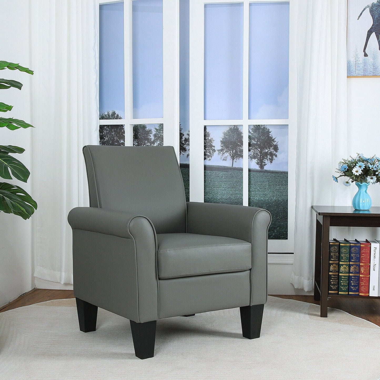 Dazone Accent Leather Arm Chair, Modern Faux Leather Single Sofa Seat Club Chair Armchair For Living Room, Gray