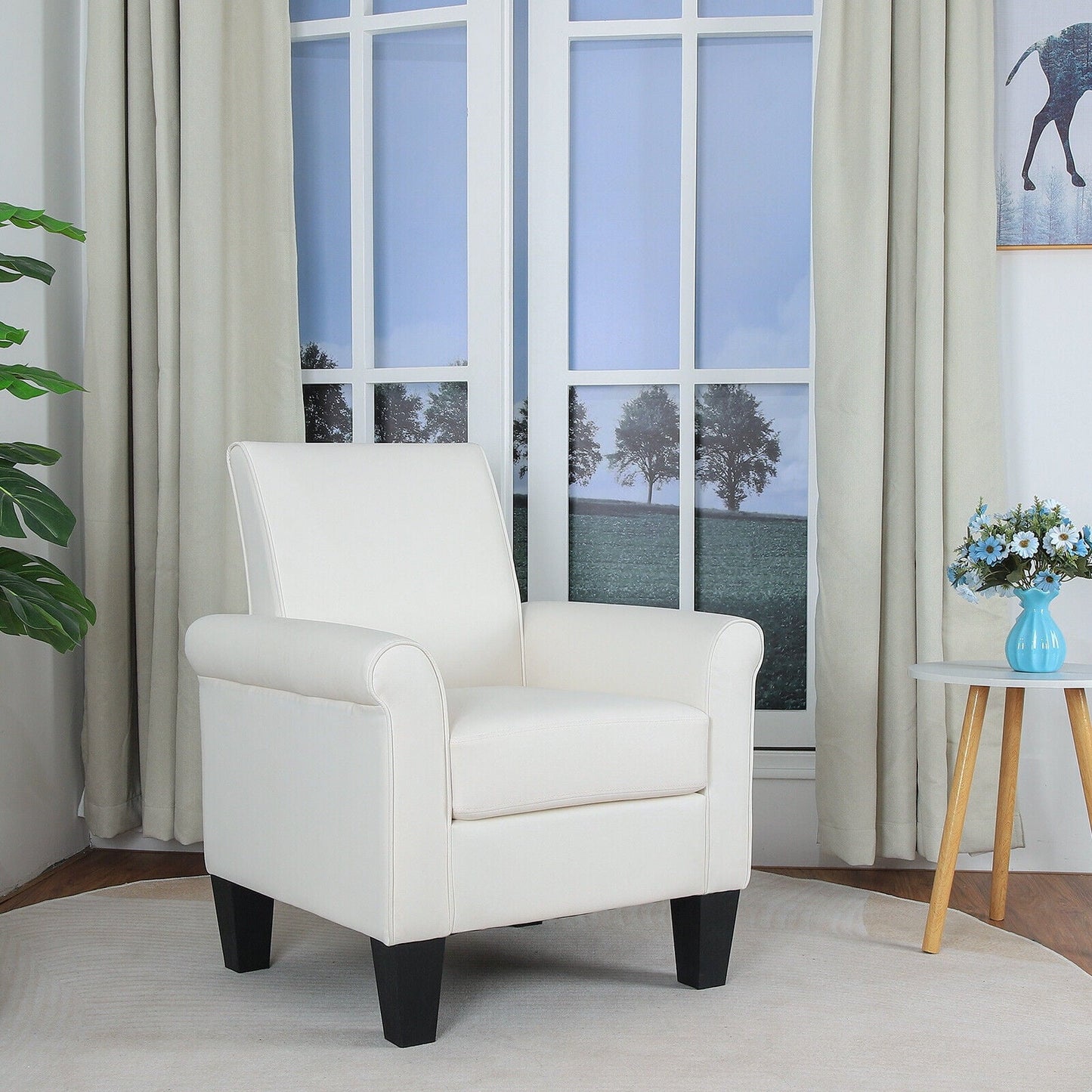 Dazone Accent Leather Arm Chair, Modern Faux Leather Single Sofa Seat Club Chair Armchair For Living Room, White