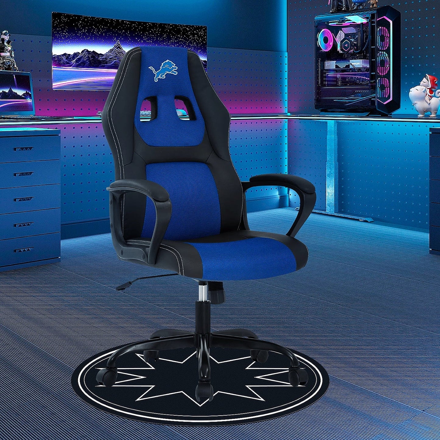 Dkelincs PC Gaming Chair Ergonomic Office Chair PU Leather Adjustable Computer Chair with Lumbar Support & Armrest (Blue, DET)