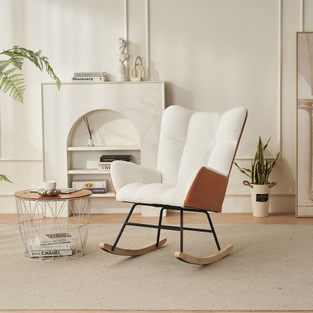 Dtwnek Rocking Chair, Solid Wood Legs Reading Chair with Fabric Upholstered, Armchair for Living Rooms, Bedrooms, Offices