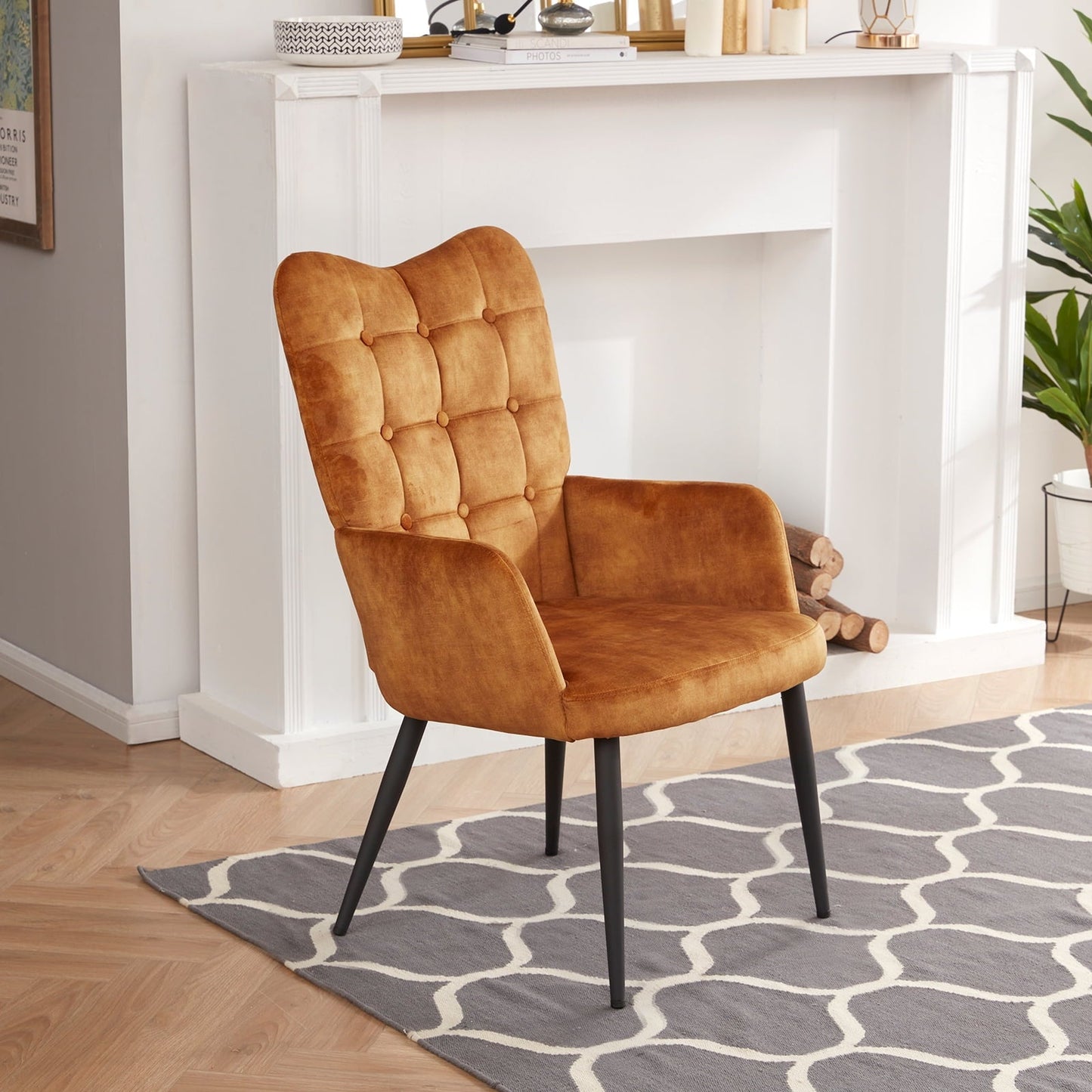 Duhome Elegant Lifestyle Mid Century Accent Chair, Tufted High Back Armchair Upholstered Wingback Side Chair Living Room Chair, Yellow