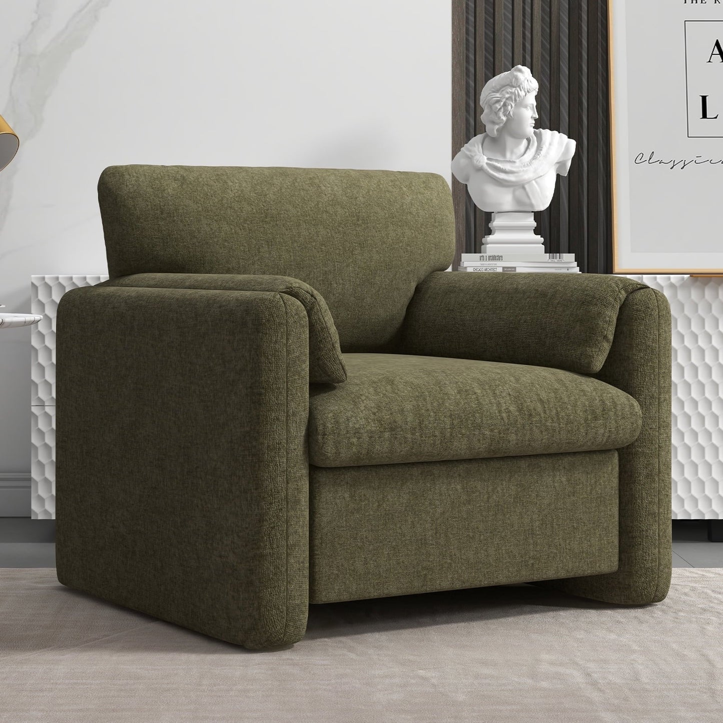 Ebello 38' Wide Adult Chenille Fabric Solid Color Track Arm Chair and a Half with Plush Cozy, Green