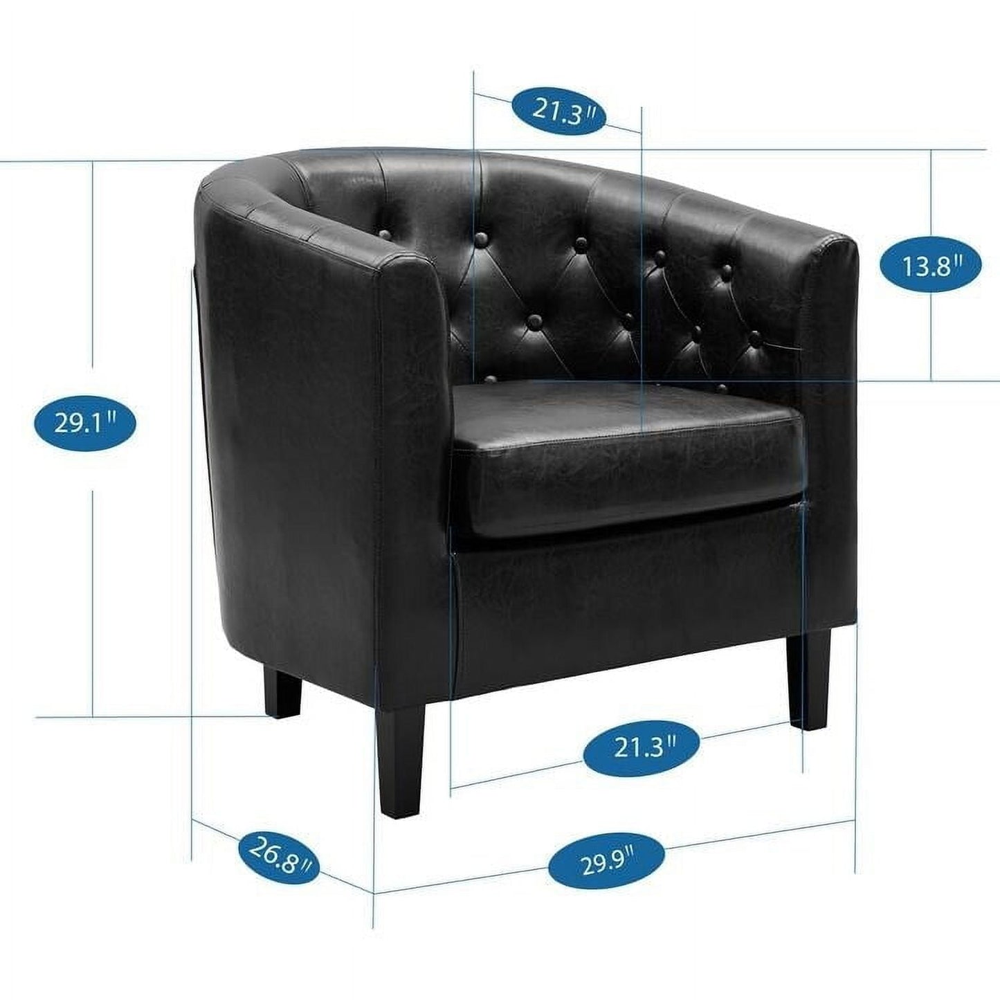 Emma Accent Chair, Button Tufted Faux Leather Barrel Chair, Midcentury Modern Accent Chair, Comfy Armchair, Tub Barrel Chairs Espresso