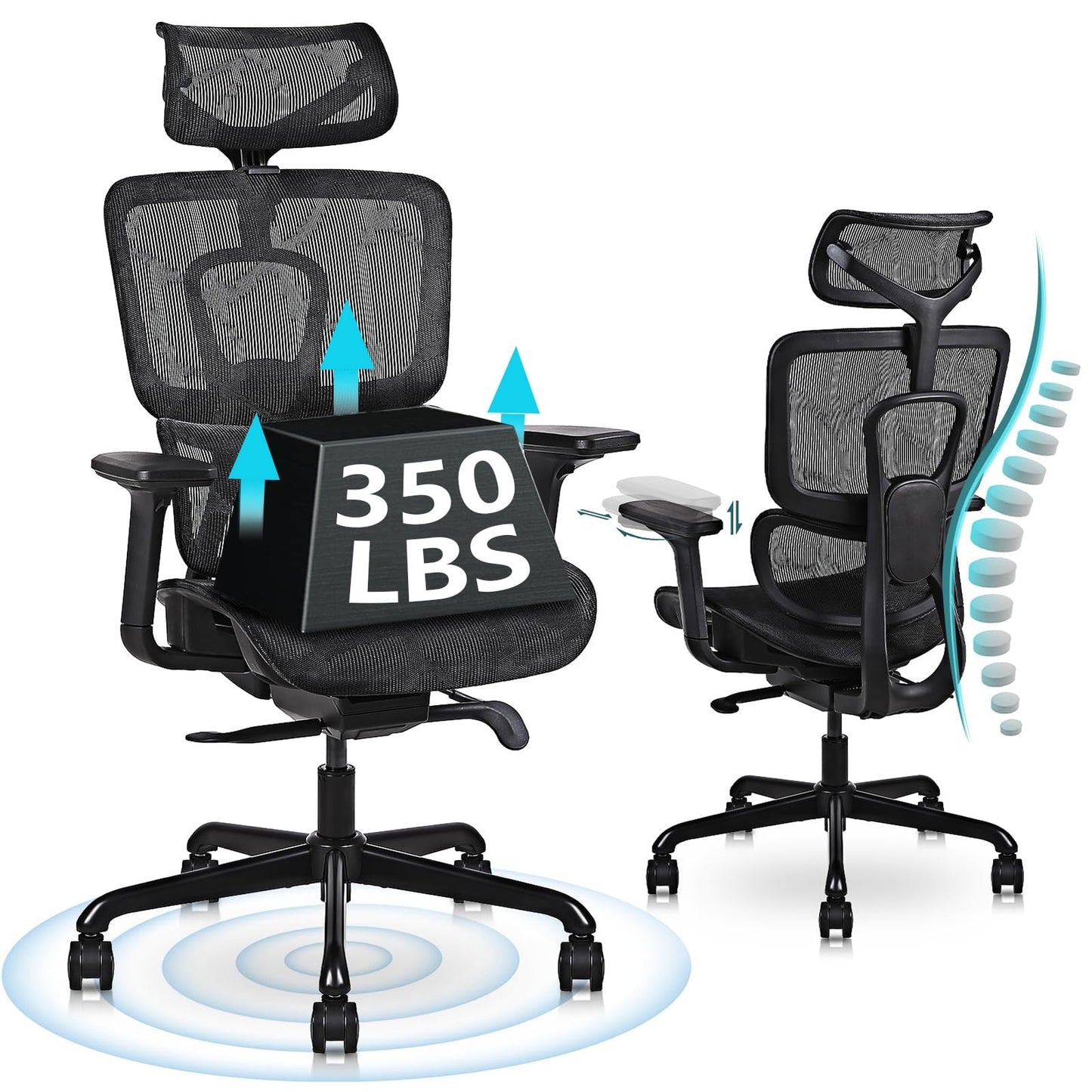 Ergonomic Office Desk Chair-Mesh Office Chair with Adjustable Seat Depth,3D Adjustable Armrest,Home Office Chair with Lumbar Support,High Back Computer Chair with Fixed Tilt Angle,Gaming Chair (Black)