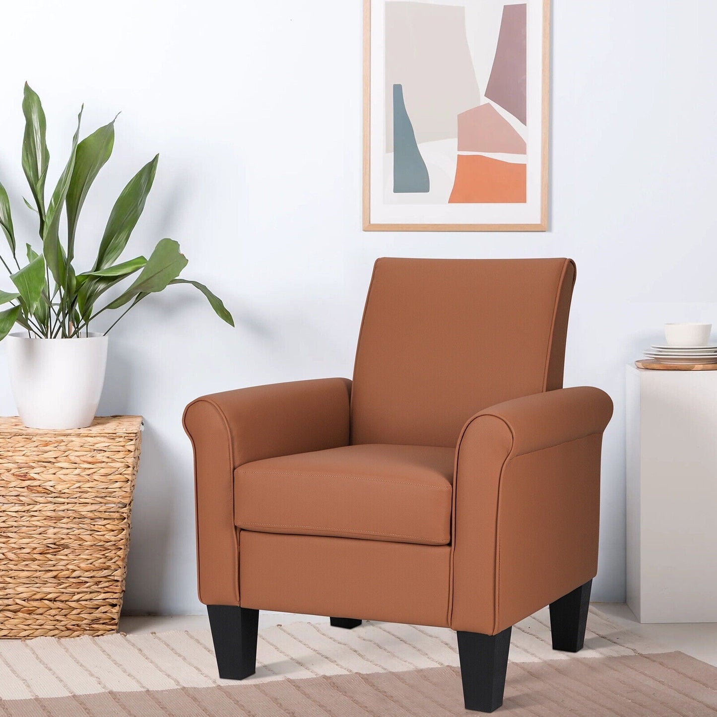 Funkeen Modern Single Sofa Faux Leather Upholstered Accent Arm Chairs for Small Space Home Living Room Apartment Dorm Office