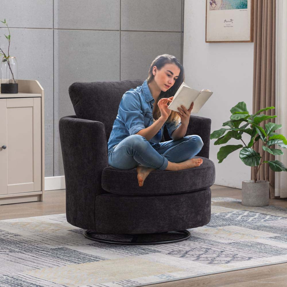 Furnian 31.9'W Swivel Accent Barrel Chair Comfy Round Accent Sofa Chair Leisure Arm Chair for Living Room Nursery Club, Black