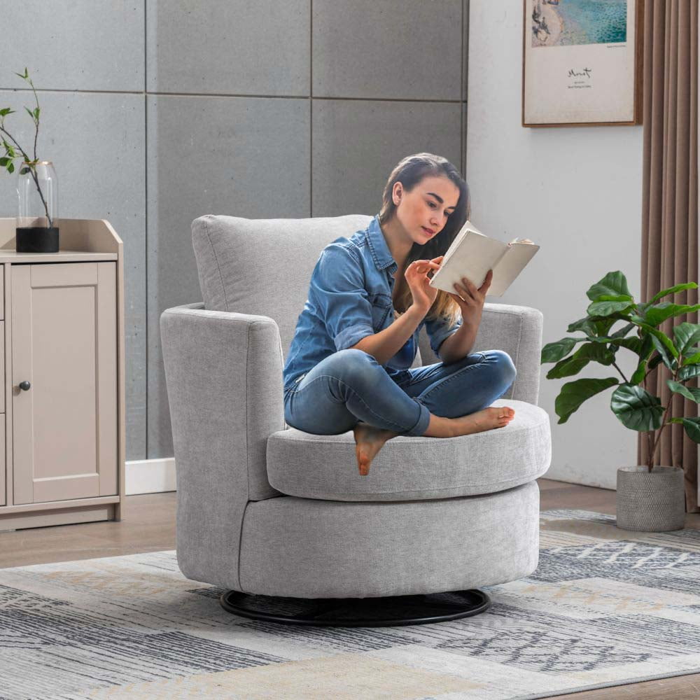 Furnian 31.9'W Swivel Accent Barrel Chair Comfy Round Accent Sofa Chair Leisure Arm Chair for Living Room Nursery Club, Light Grey