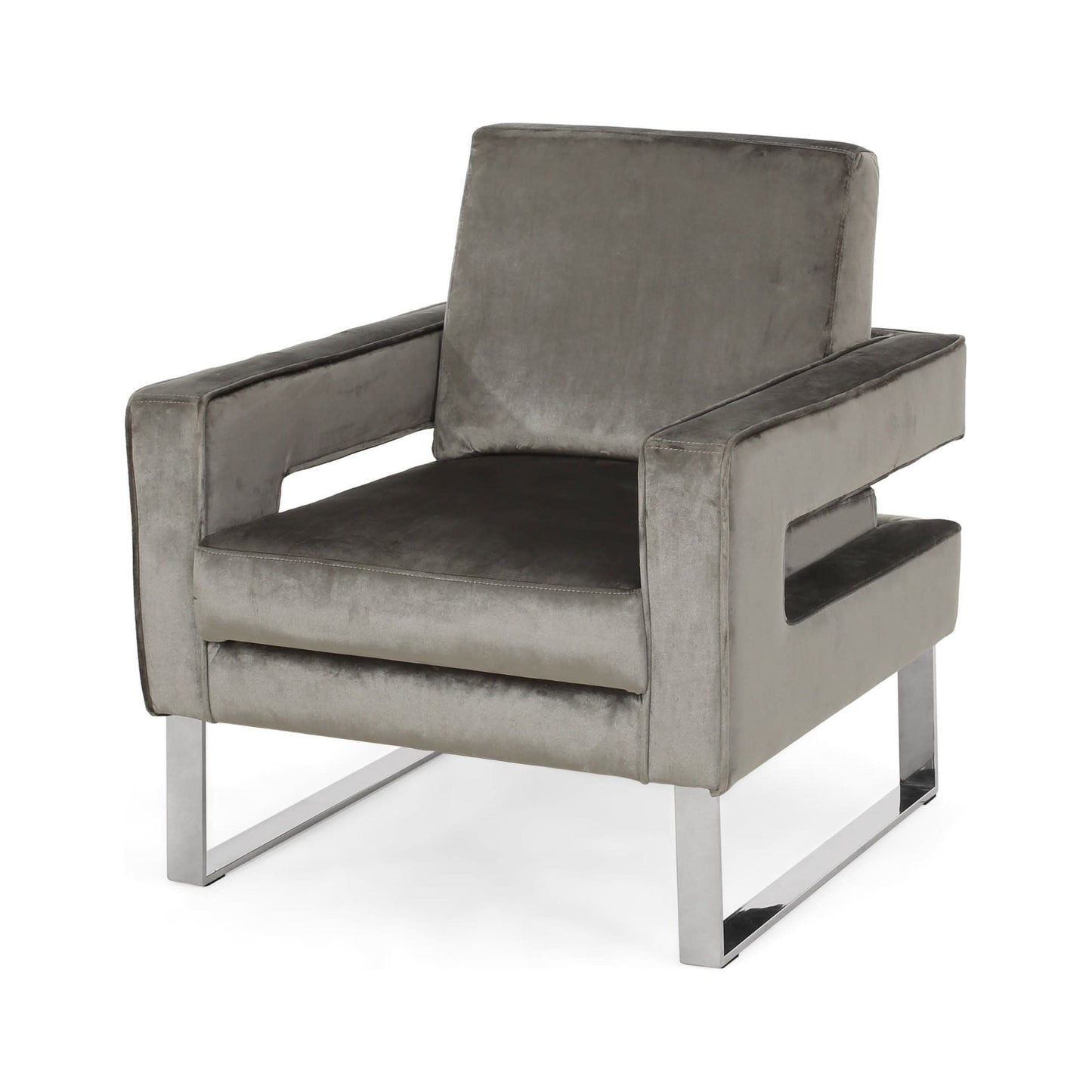 GDF Studio Clarkson Modern Velvet Upholstered Club Chair, Gray and Silver