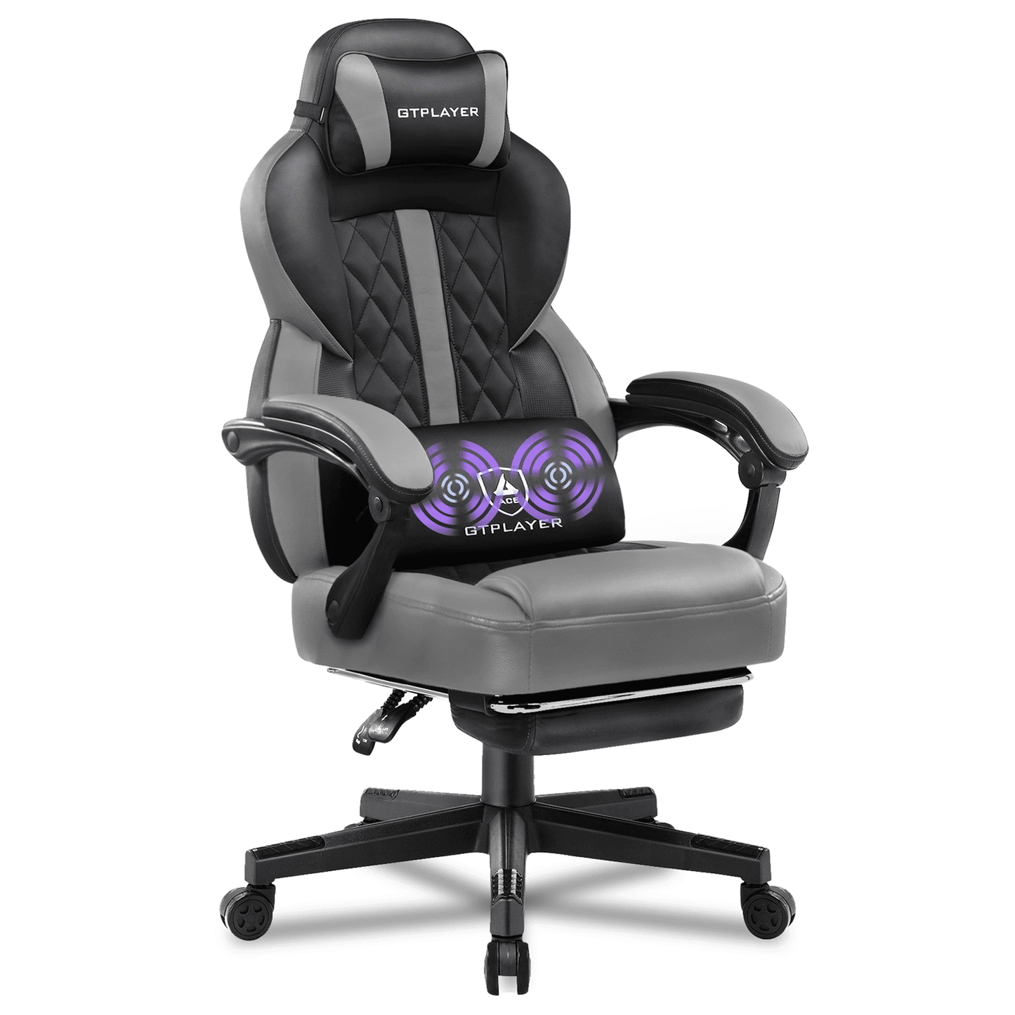 GTPLAYER Gaming Chair PU Leather Office Chair with Footrest&Massage Pillow, Gray