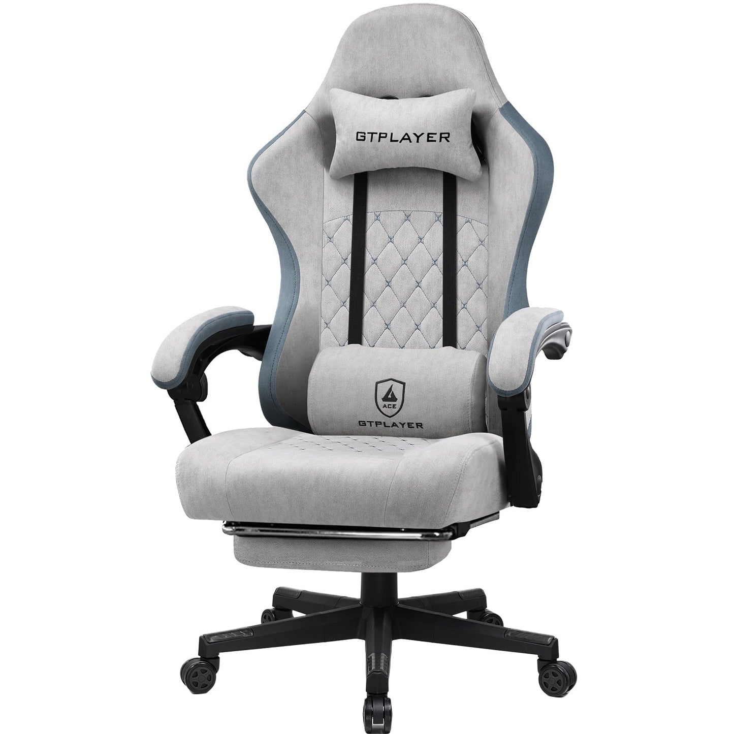 GTPLAYER Pocket Spring Cushion Gaming Chair with Footrest&&Linkage Armrests Racing Office Chair, Gray