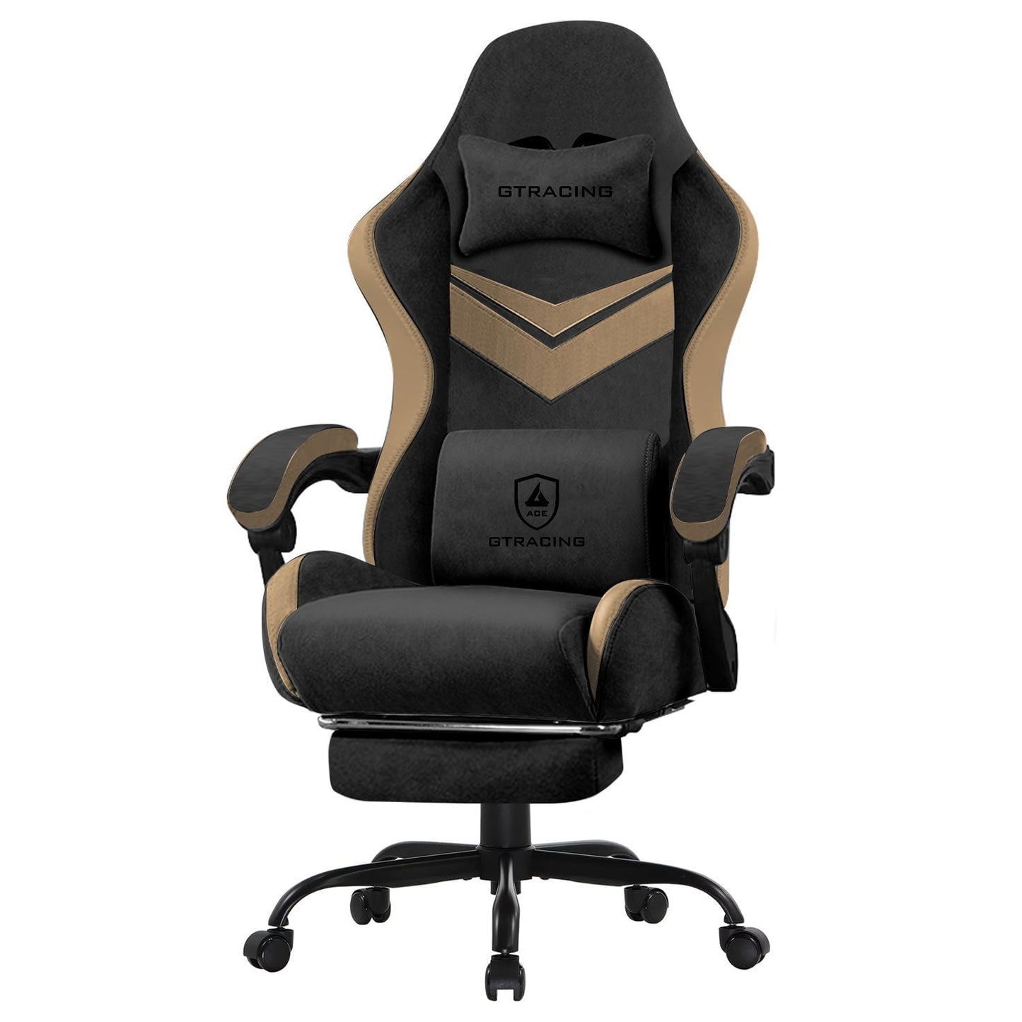 GTRACING Ergonimic Fabric Reclining Gaming Chair with Footrest and Linkage Armrests, Black