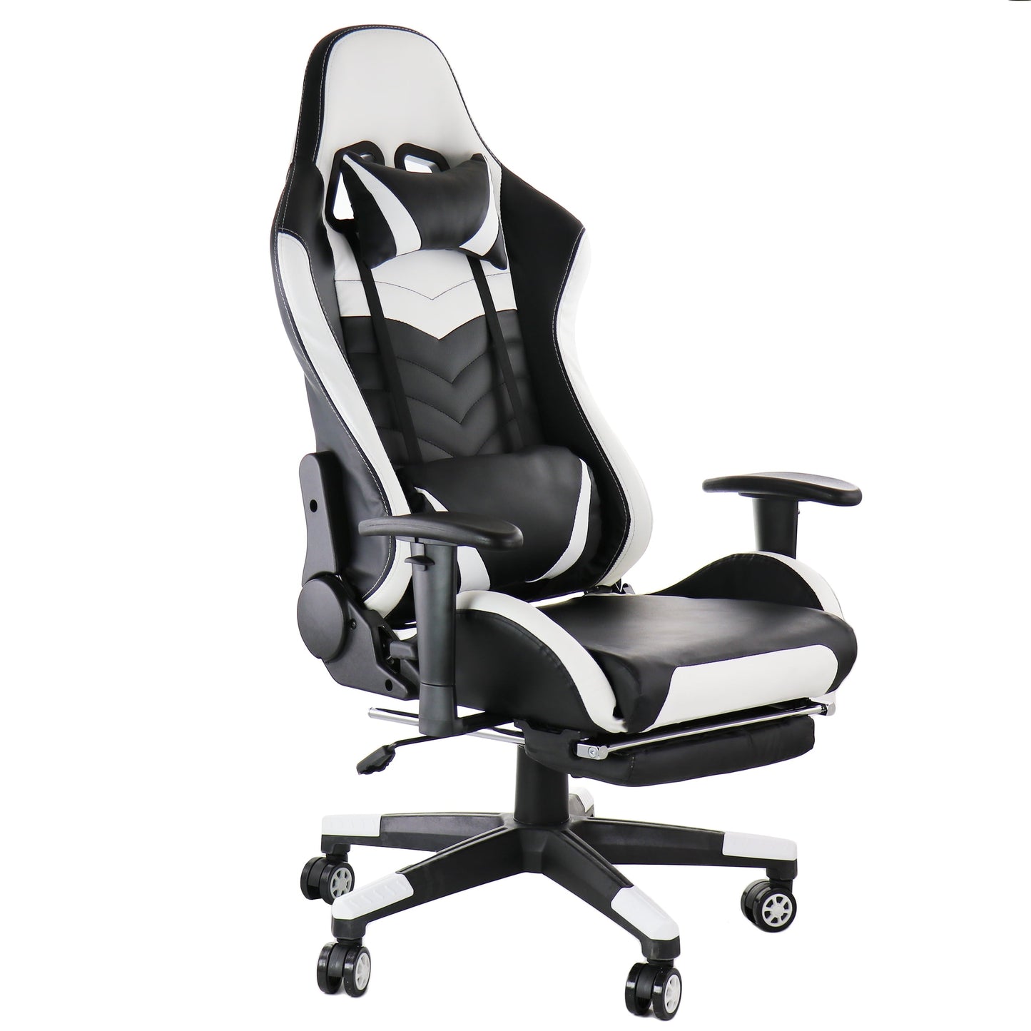 Gamefitz High Back & Lumbar Support Swivel Gaming Chair, Black and White