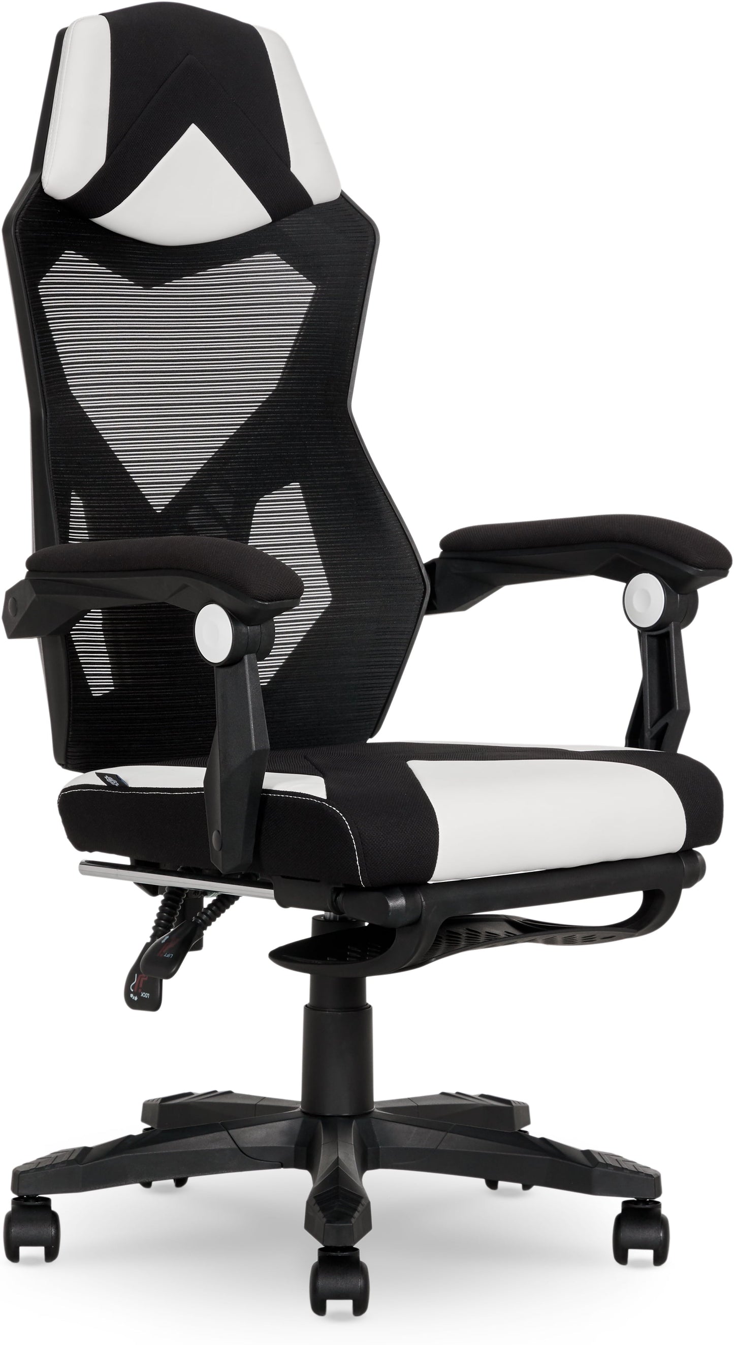 Gamer Gear Gaming Office Chair with Extendable Leg Rest, White and Black Fabric Upholstery