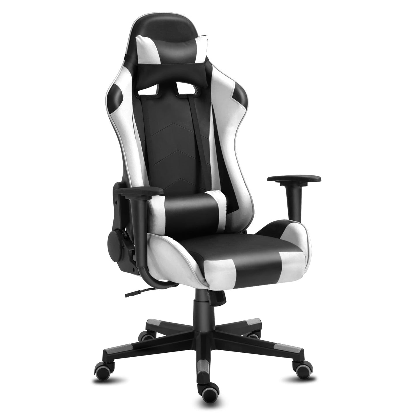 Gaming Chair Office Desk Chair Ergonomic Reclining Computer Chair Height Adjustable Swivel Recliner with Headrest Lumbar Support, Black White