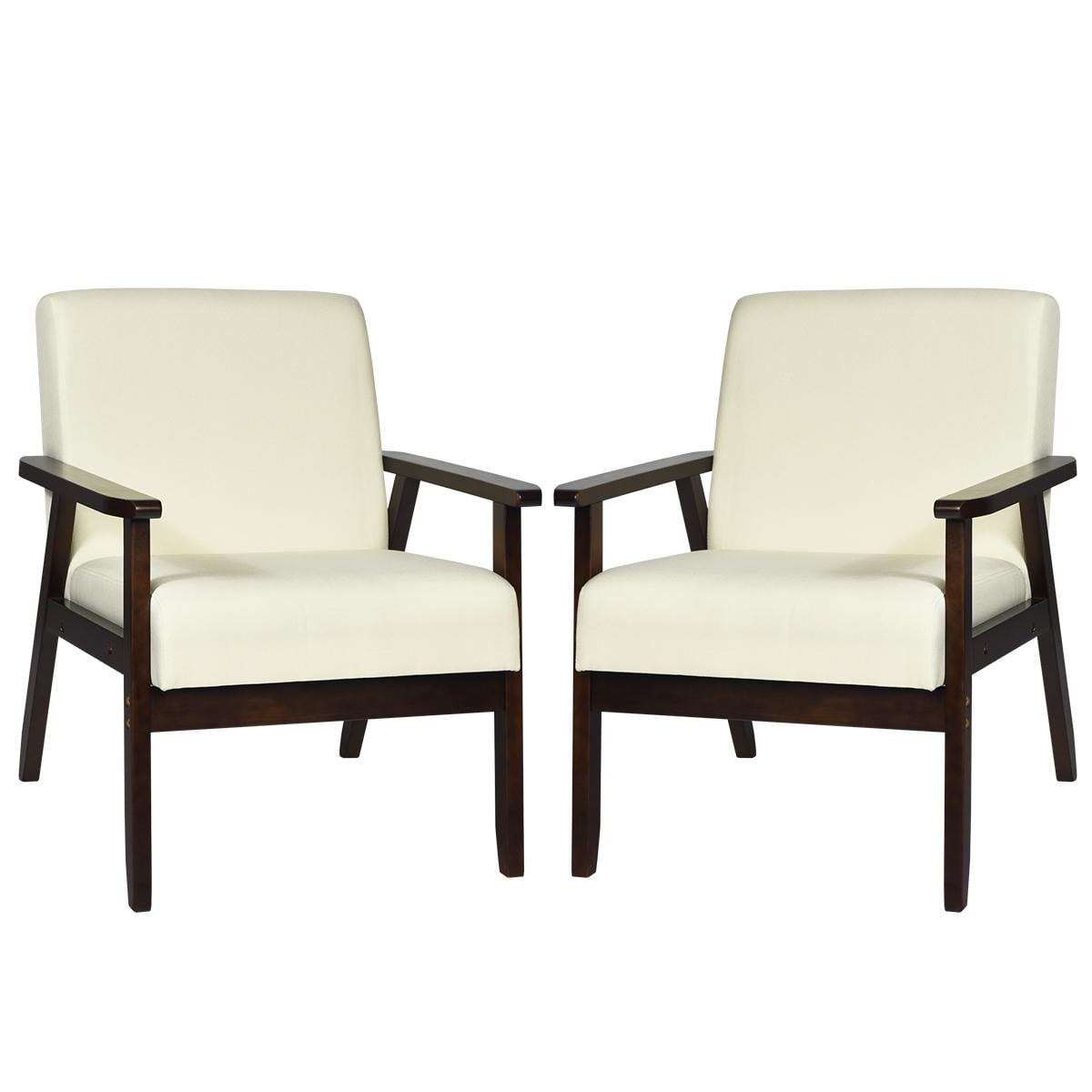 Giantex Set of 2 Accent Chair, Mid-Century Modern Arm Chair for Living Room, Bedroom, Beige