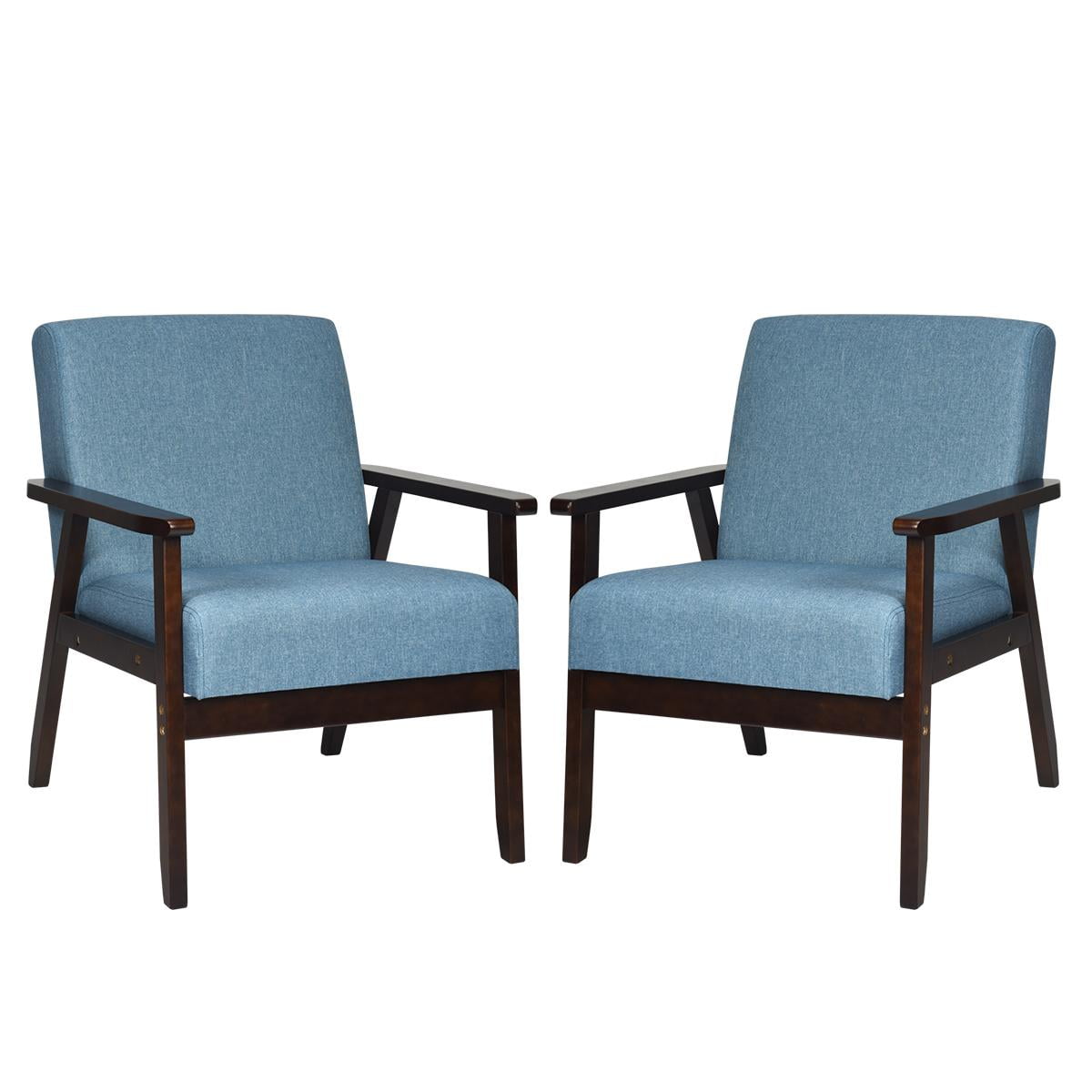 Giantex Set of 2 Accent Chair, Mid-Century Modern Arm Chair for Living Room, Bedroom, Blue