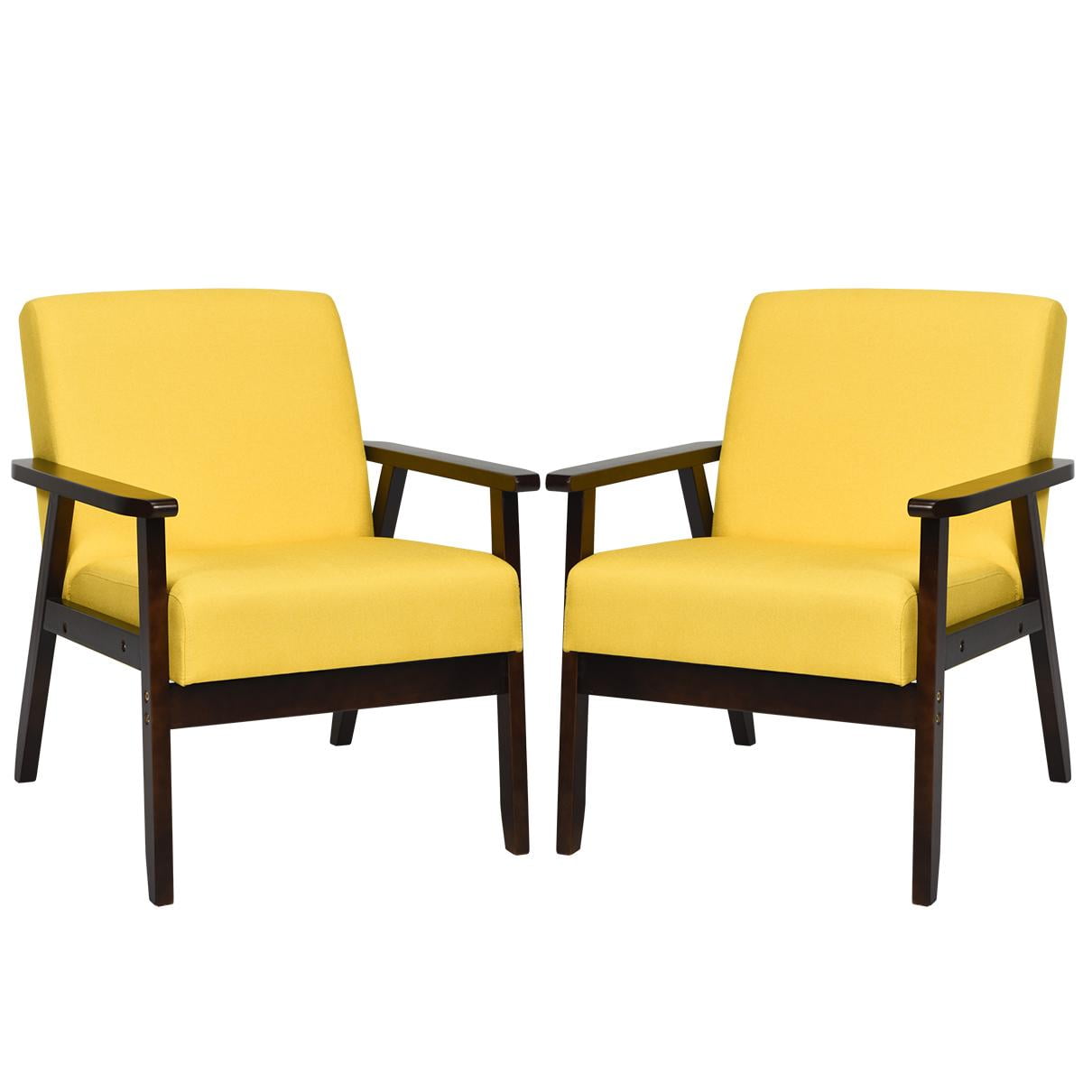 Giantex Set of 2 Accent Chair, Mid-Century Modern Arm Chair for Living Room, Bedroom, Yellow
