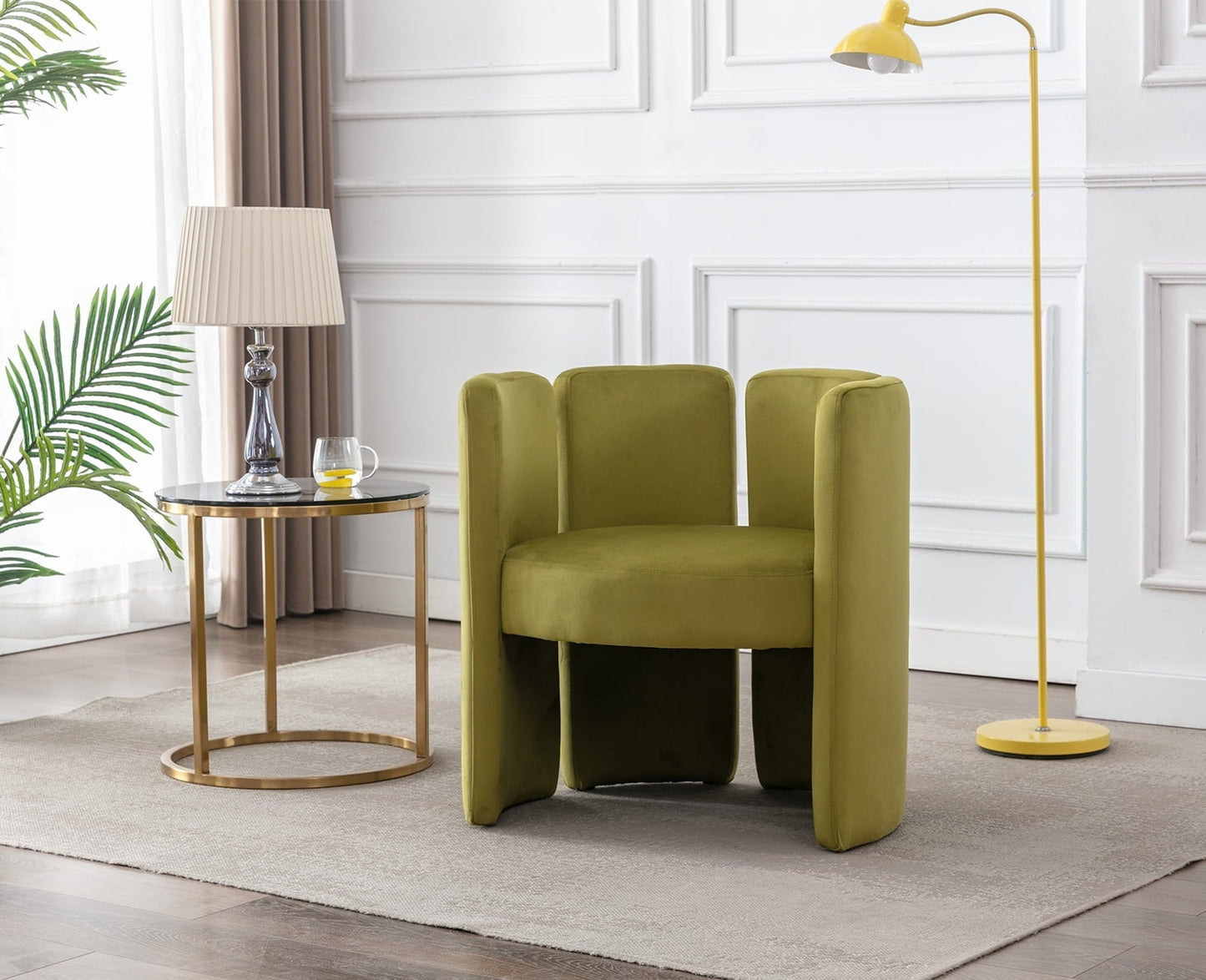 Guyou Modern Barrel Side Chair, Cute Upholstered Velvet Accent Chair with Back for Living Room Bedroom Children's Room Reception Room, Olive