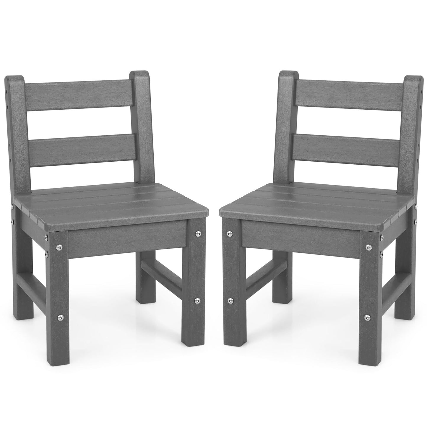 Gymax 2 PCS Kids Chairs Indoor Outdoor Heavy-Duty All-Weather Children Learning Chair Grey