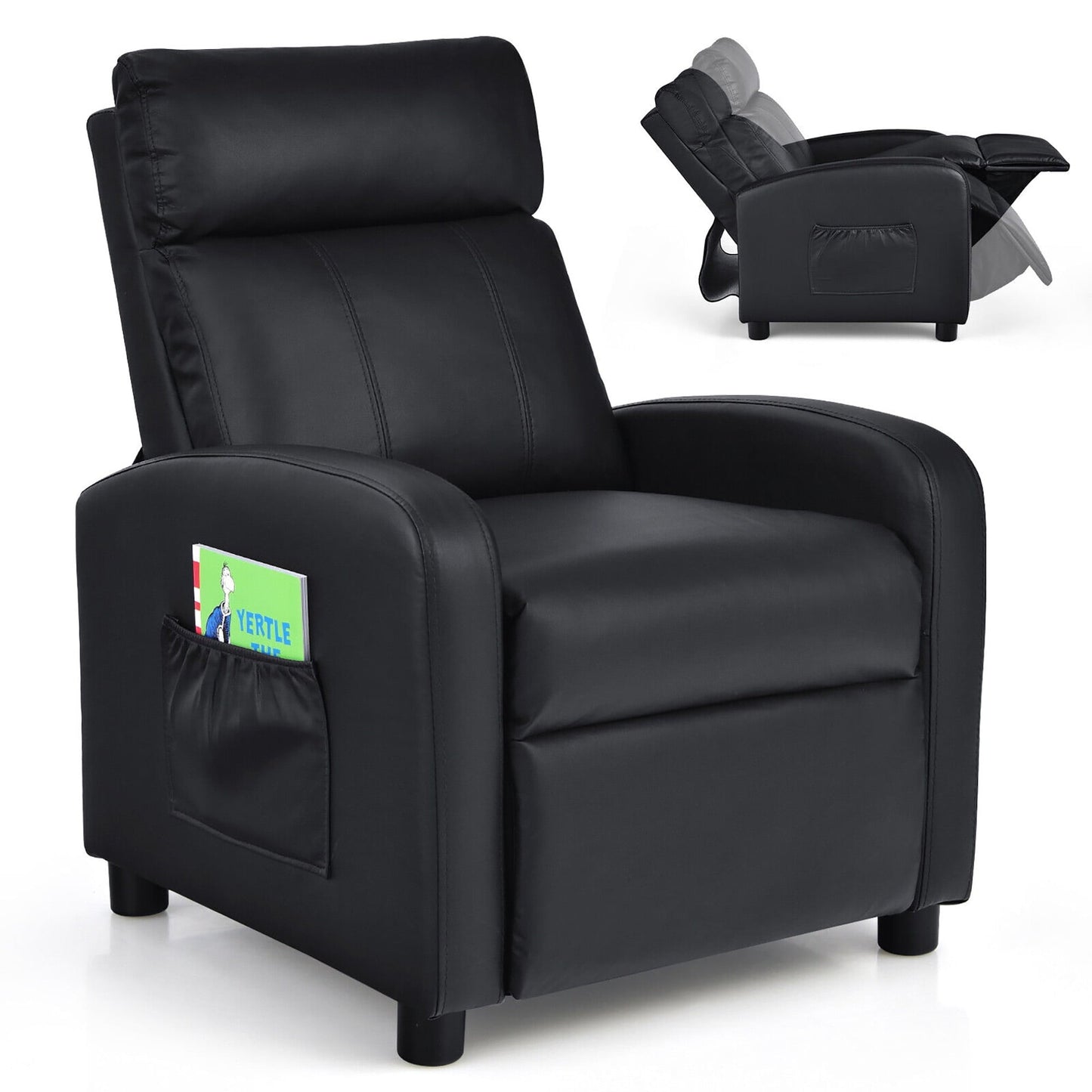 Gymax Kids Recliner Chair Adjustable Leather Sofa Armchair w/ Footrest Side Pocket Black