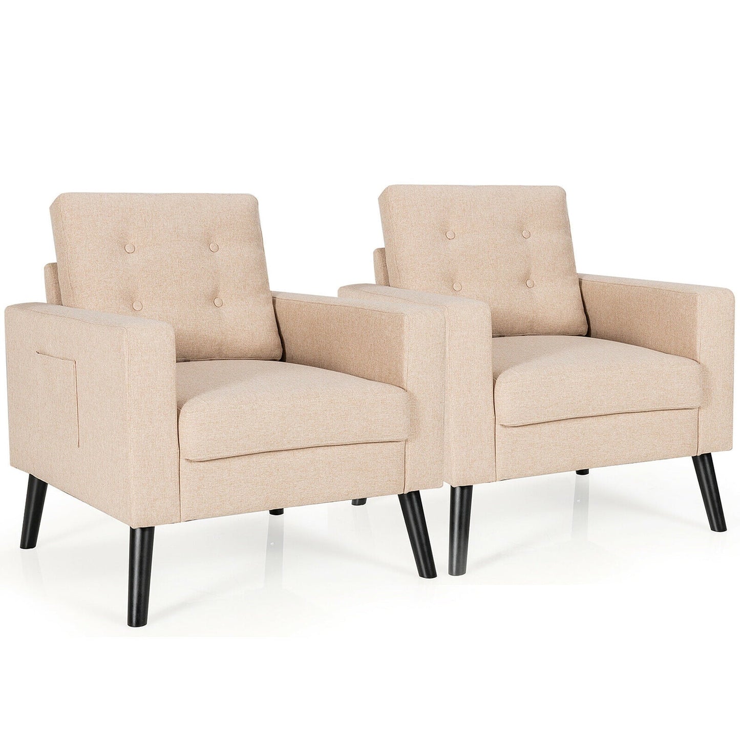 Gymax Set of 2 Upholstered Accent Chair Single Sofa Armchair w/ Wooden Legs Beige