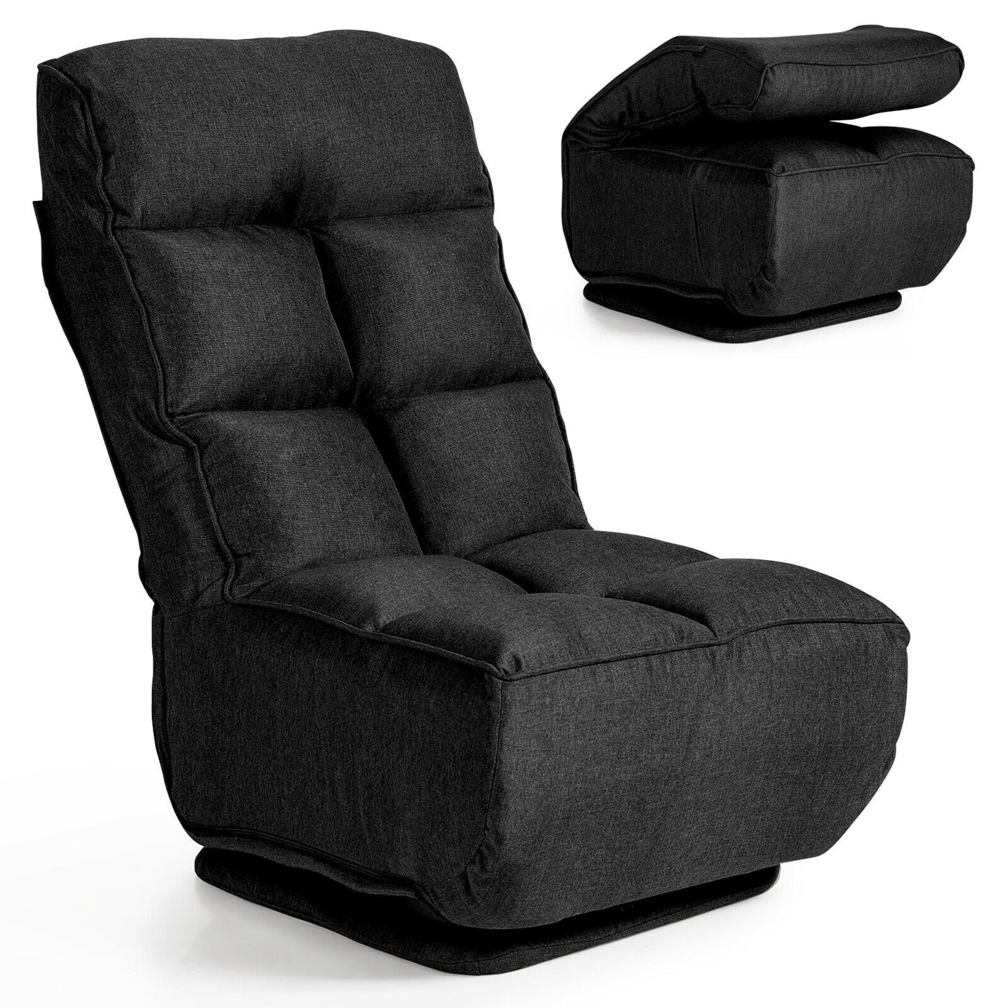 Gymax Swivel Folding Floor Chair 6-Position Gaming Chair w/ Metal Base Black