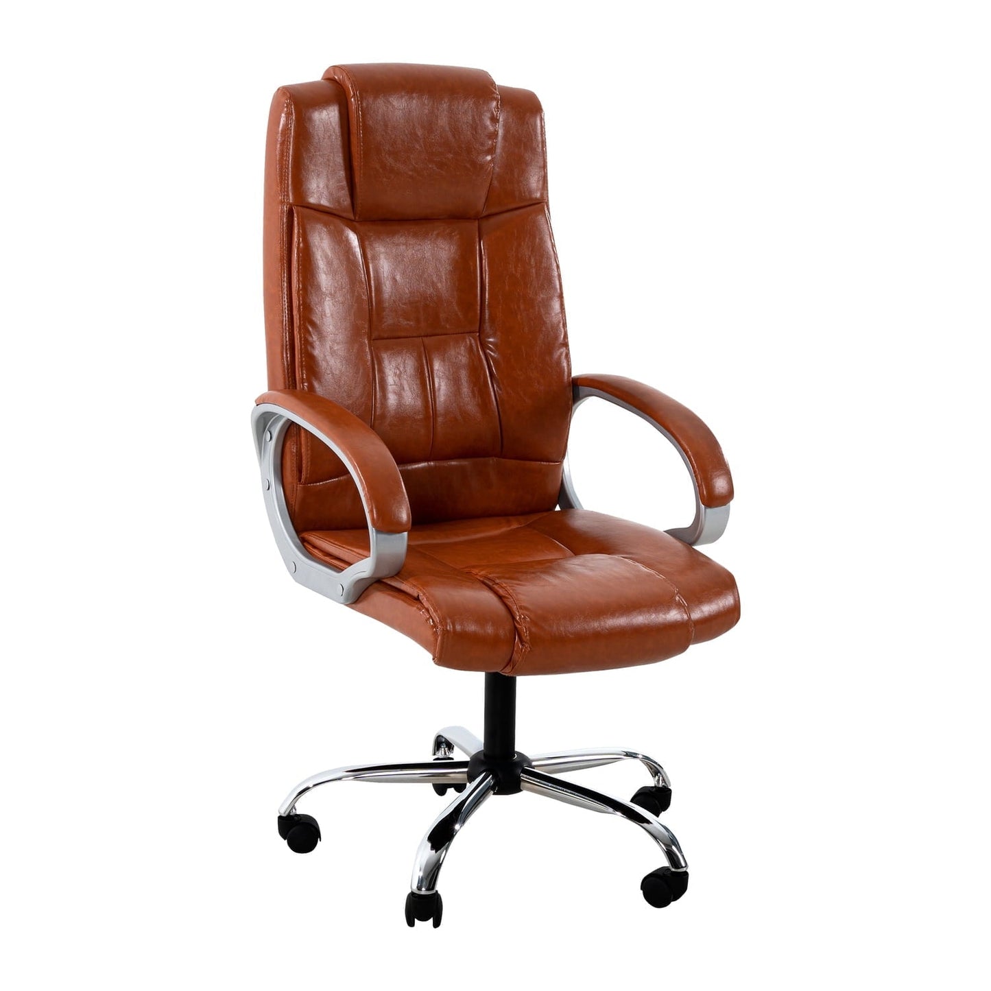 Halle High Back Executive Office Chair with Armrests Lumbar Support Adjustable Height, Swivel and Lumbar Support, Premium Faux Leather Comfortable Office Chair with Back Support - Caramel